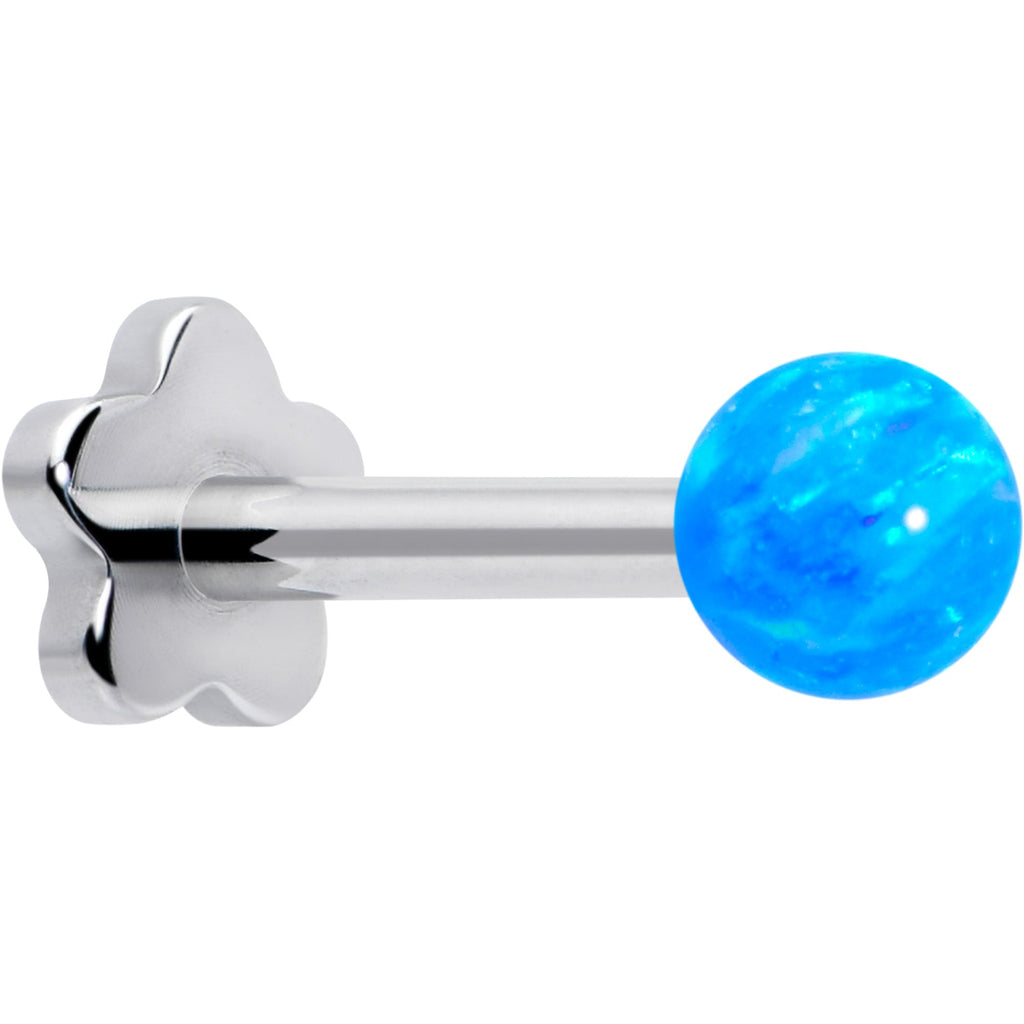 BodyCandy Titanium Reversible Flower Flat Back Stud 18G Synthetic Opal Ball — in-use photo
