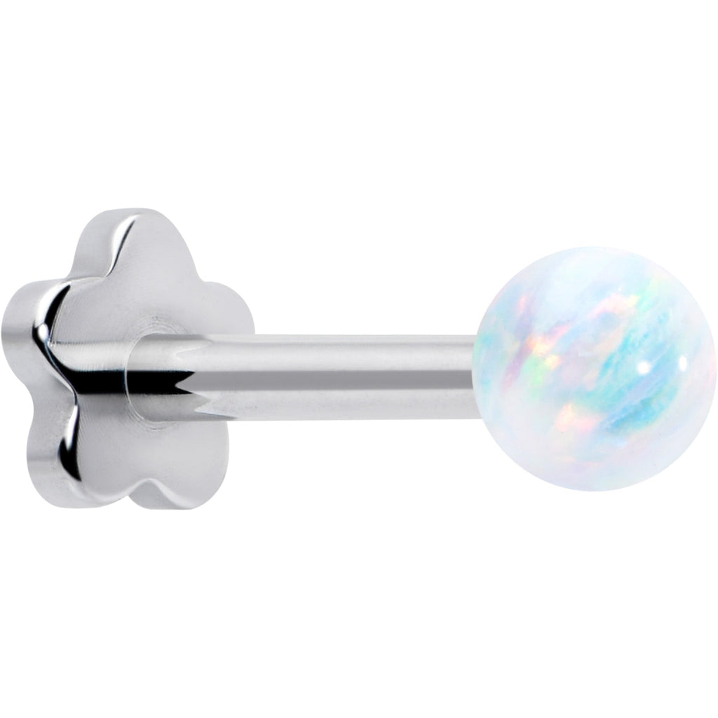 BodyCandy Titanium Reversible Flower Flat Back Stud 18G Synthetic Opal Ball — size reference