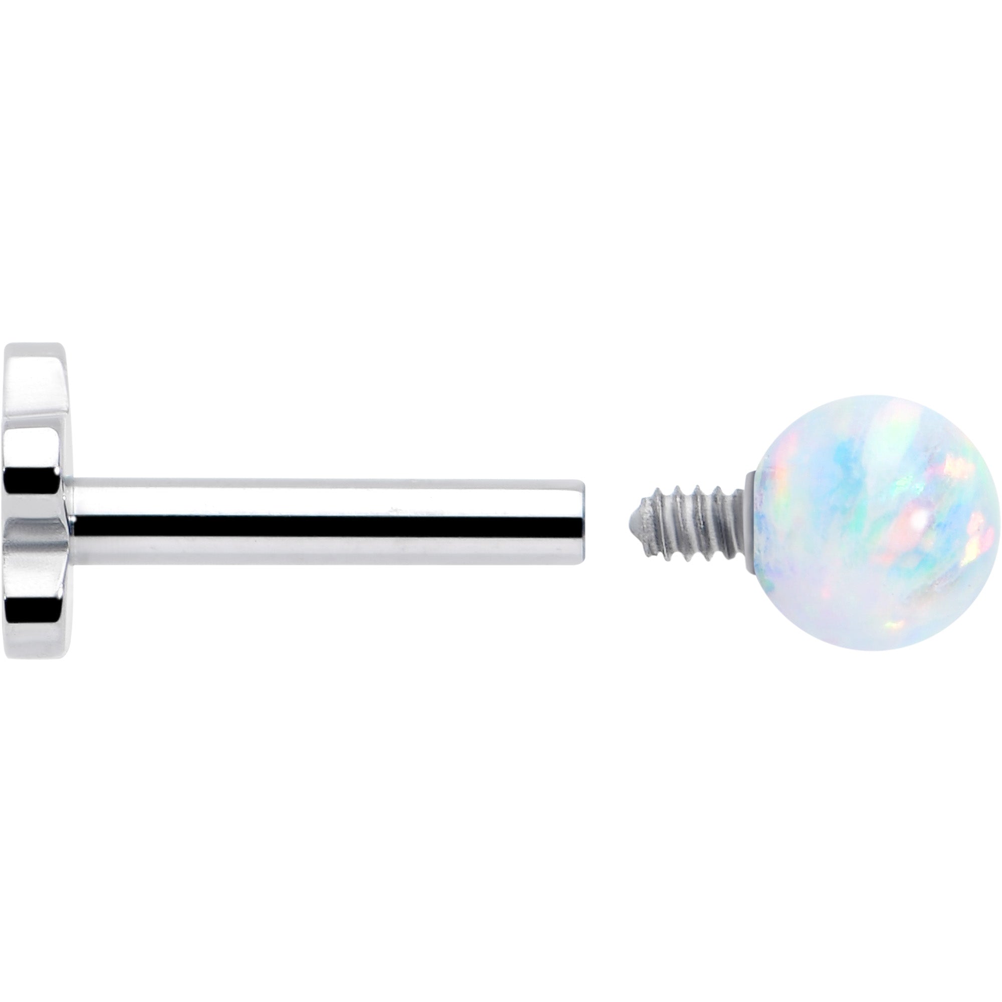 BodyCandy Titanium Reversible Flower Flat Back Stud 18G Synthetic Opal Ball — side view