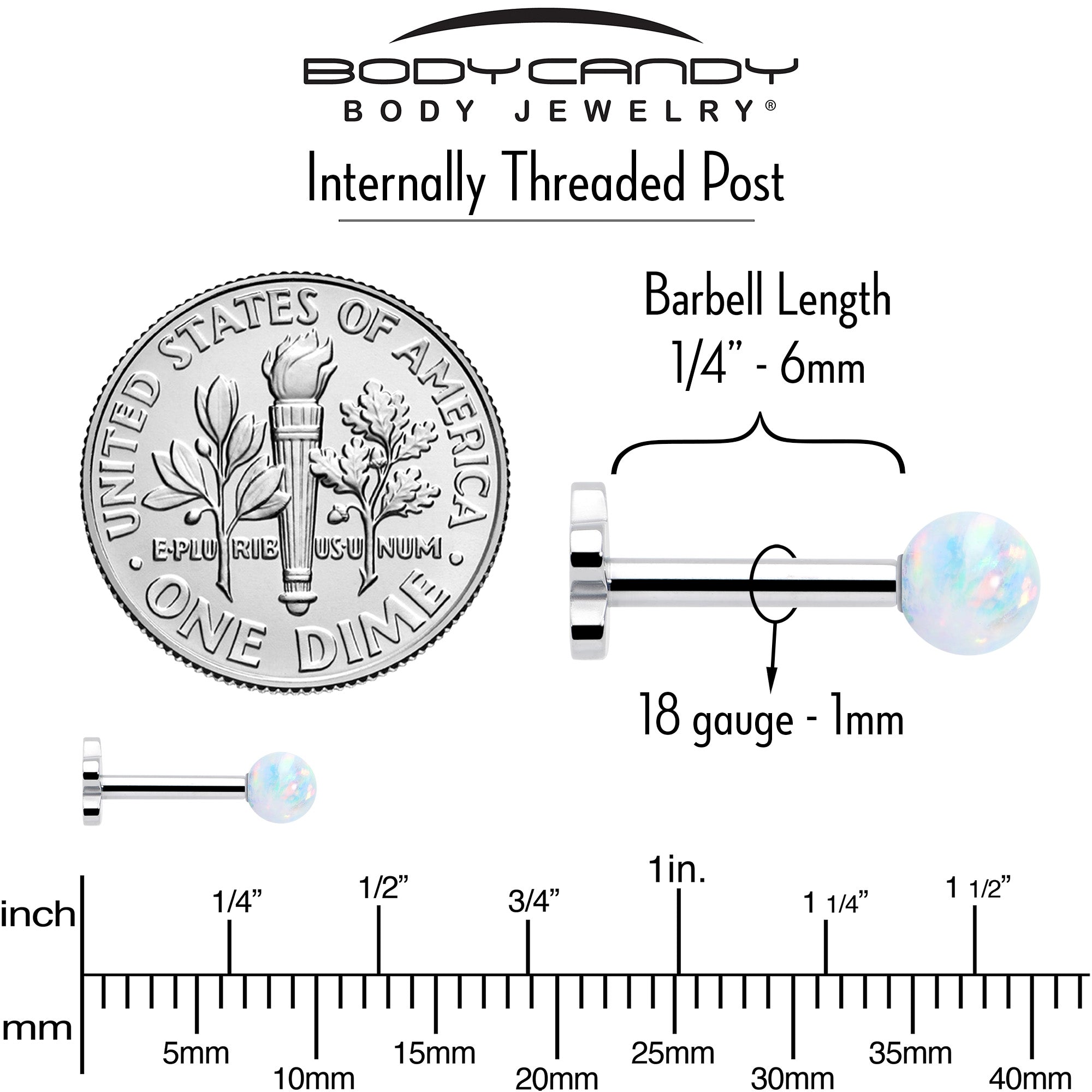 BodyCandy Titanium Reversible Flower Flat Back Stud 18G Synthetic Opal Ball — alternative angle