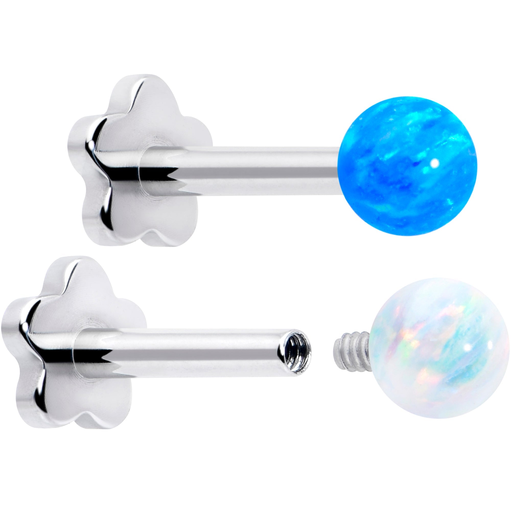 BodyCandy Titanium Reversible Flower Flat Back Stud 18G Synthetic Opal Ball — main product shot