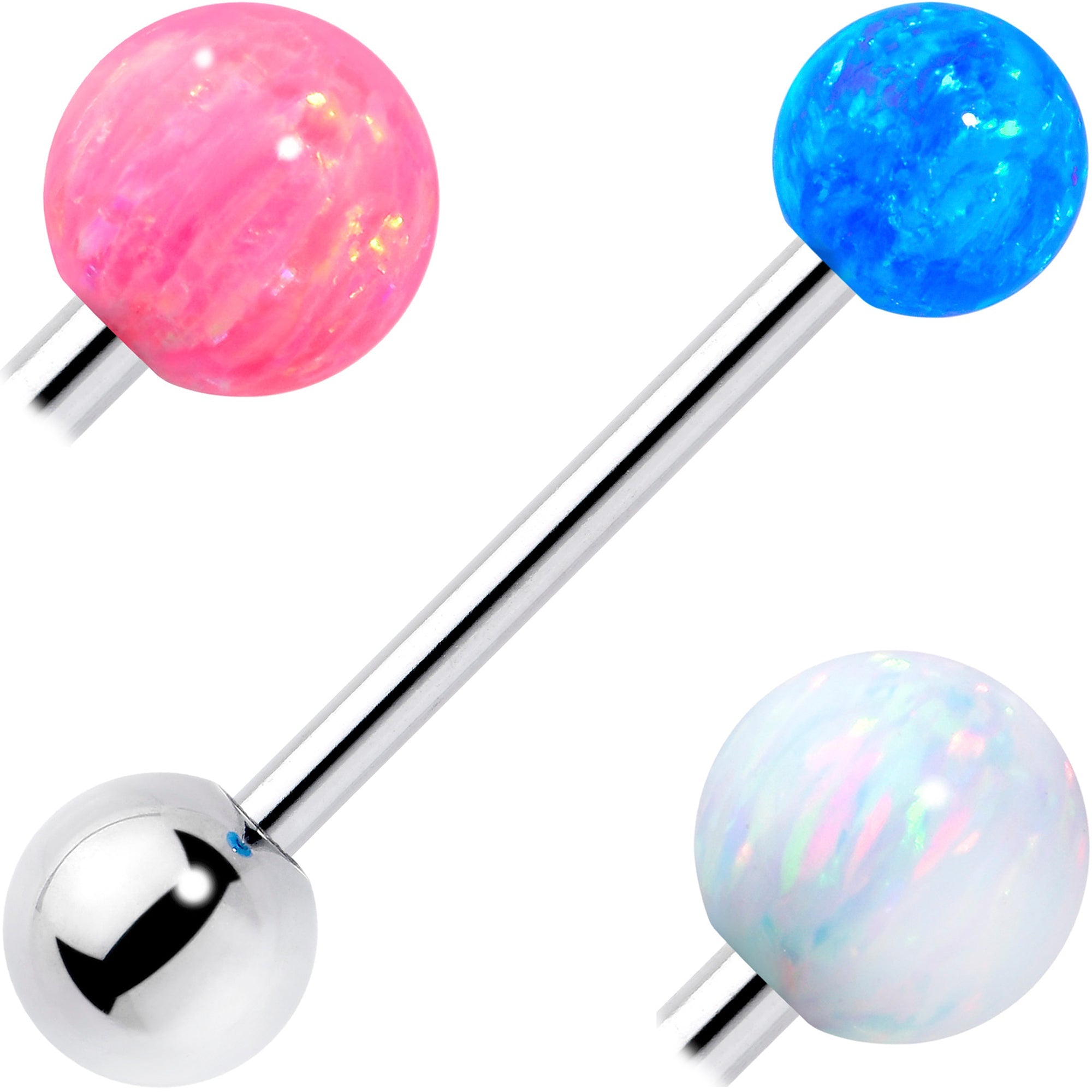 BodyCandy Synthetic Opal Hypoallergenic Titanium Barbell Tongue Ring — main product shot