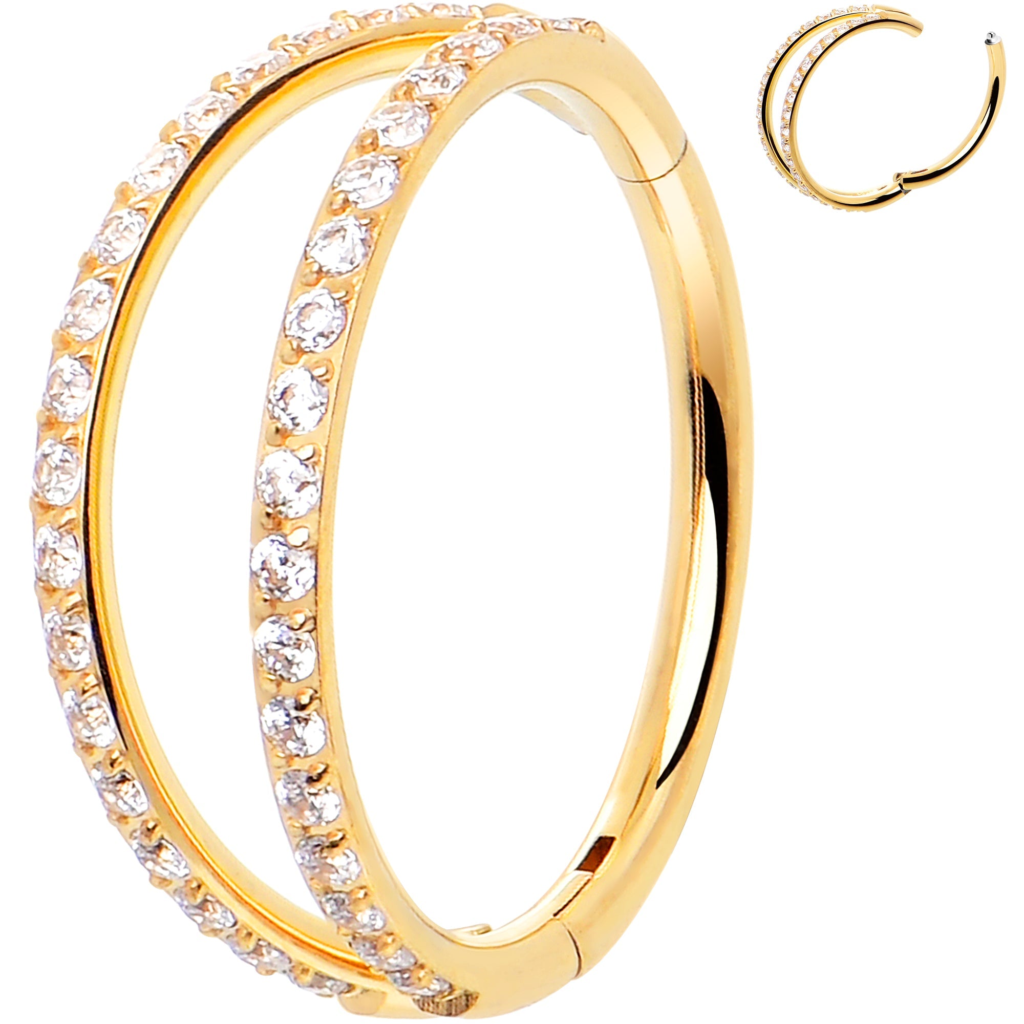 BodyCandy Micro Gem Titanium Hinged Double Nose Hoop — back view