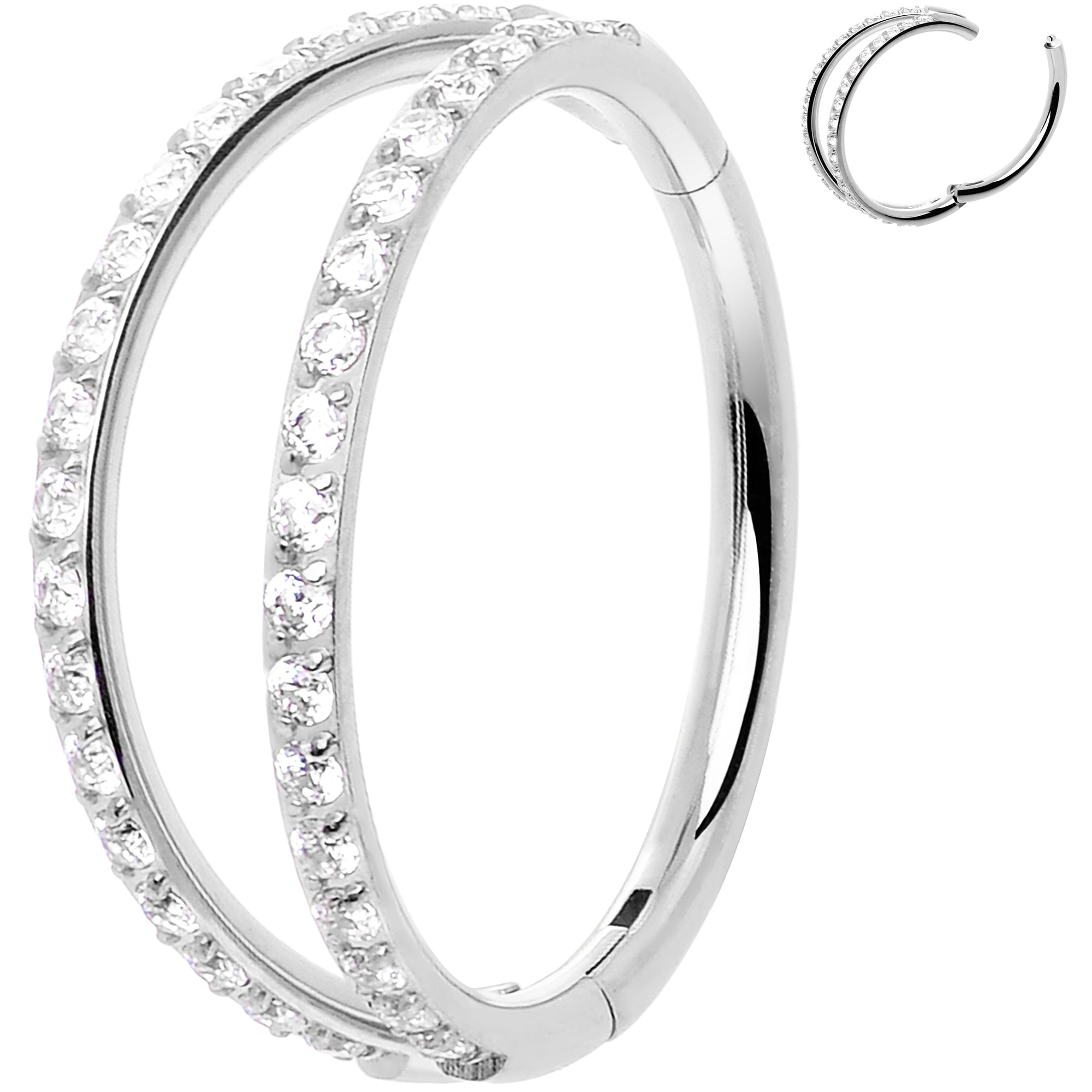 BodyCandy Micro Gem Titanium Hinged Double Nose Hoop — side view
