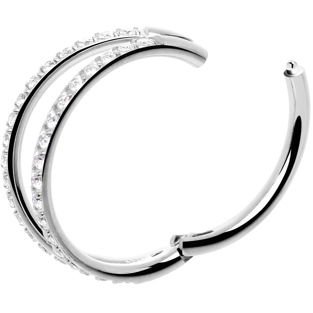 BodyCandy Micro Gem Titanium Hinged Double Nose Hoop — detail close-up