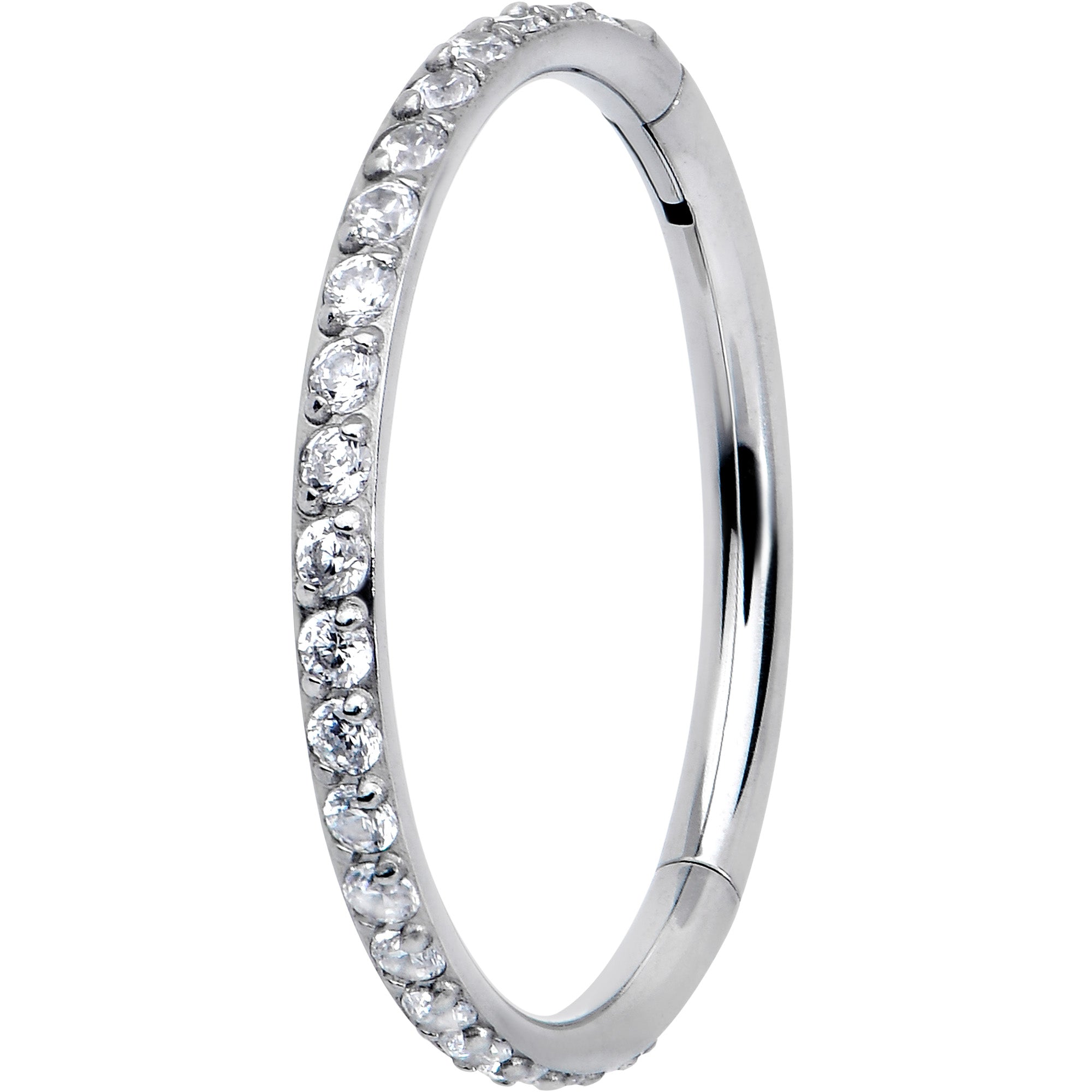 BodyCandy 18G 3/8 Clear CZ Gem Titanium Forward Facing Hinged Segment Ring — back view