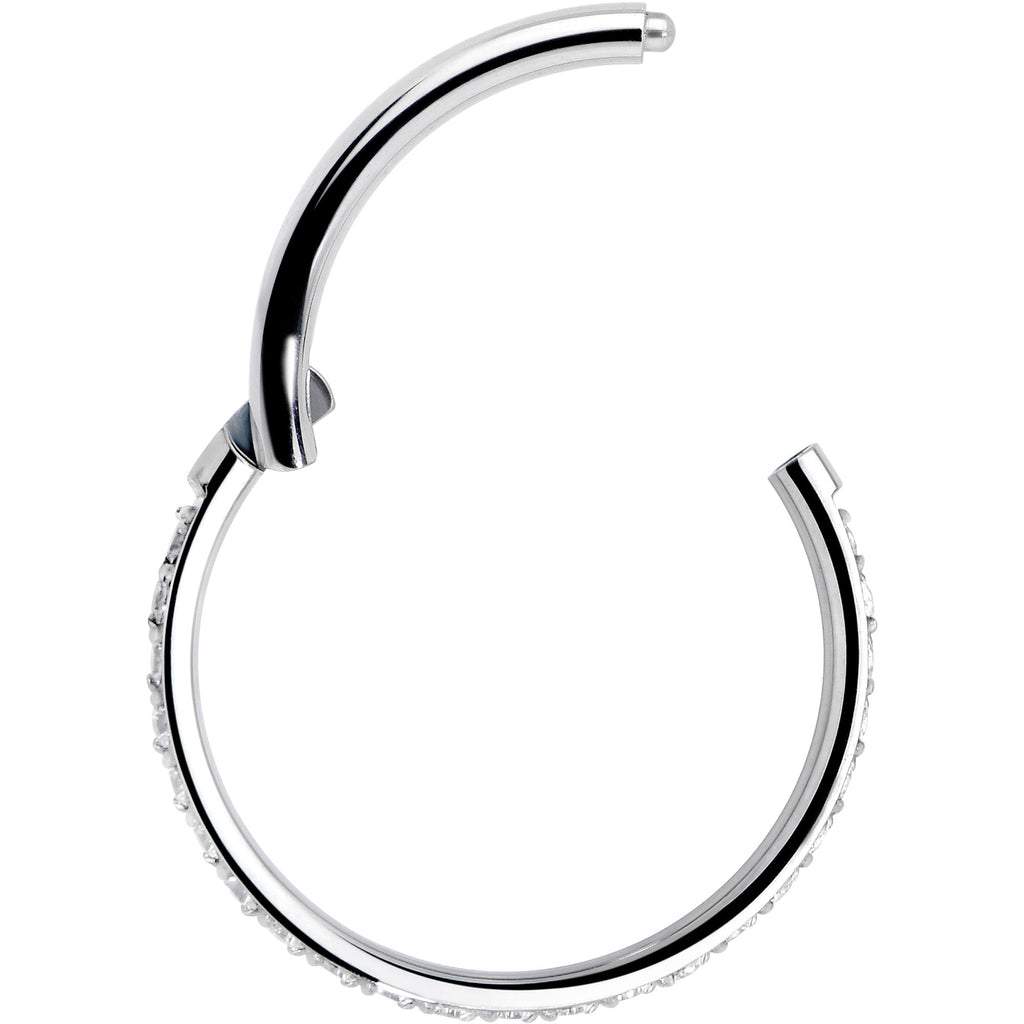 BodyCandy 18G 3/8 Clear CZ Gem Titanium Forward Facing Hinged Segment Ring — detail close-up