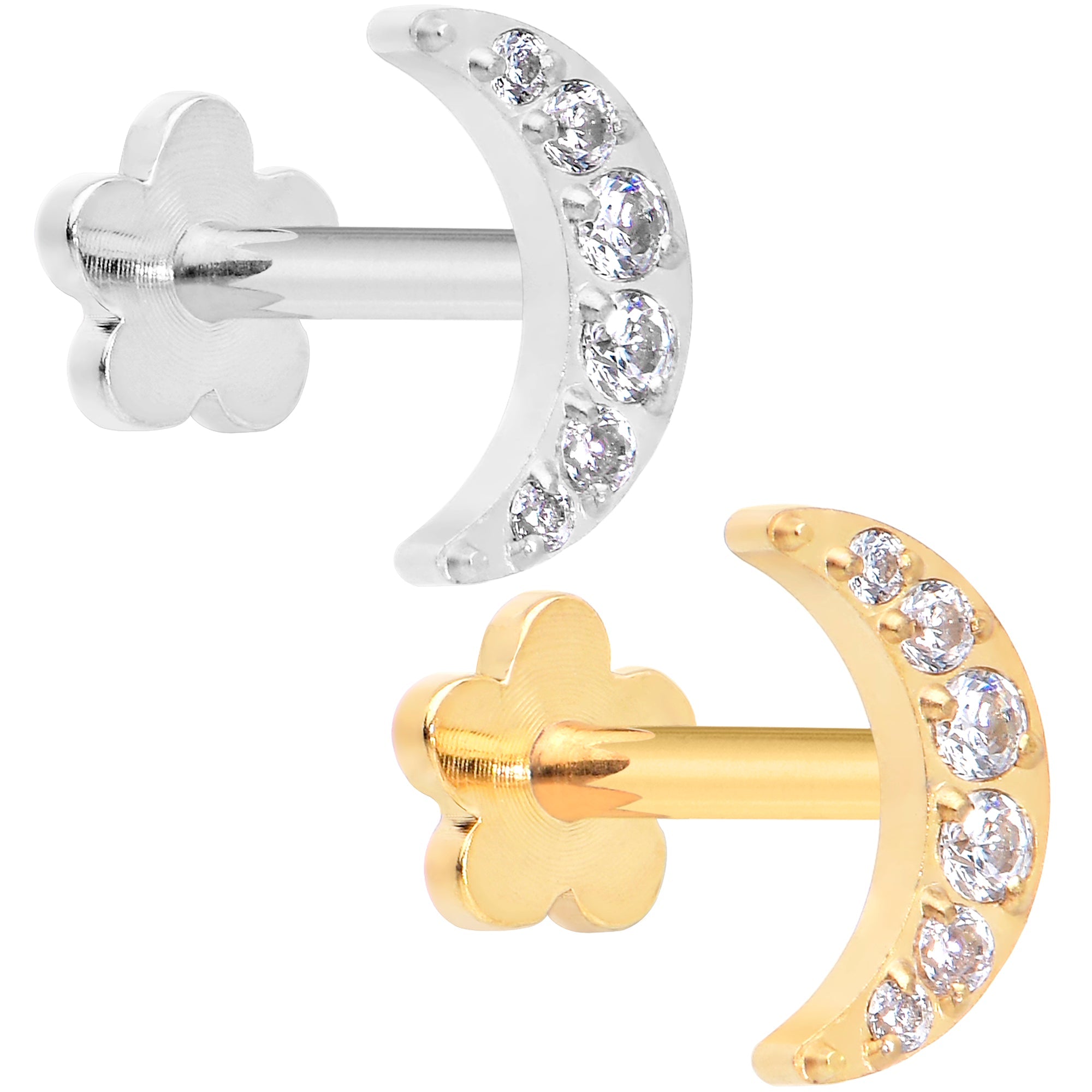 BodyCandy Titanium Flat Back Earring Gem Crescent Moon - 18G Threadless Reversible — main product shot