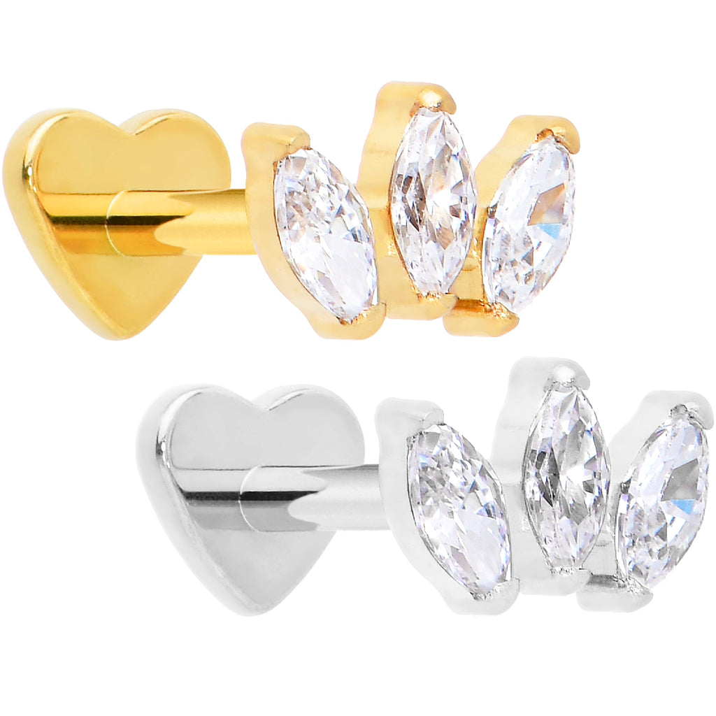 BodyCandy Titanium Flat Back Earring Trio Gem- 18G Threadless Reversible Heart — main product shot