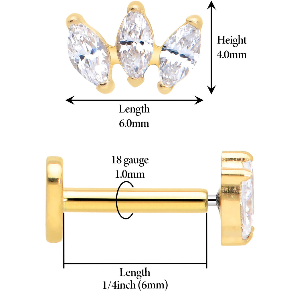 BodyCandy Titanium Flat Back Earring Trio Gem- 18G Threadless Reversible Heart — detail close-up