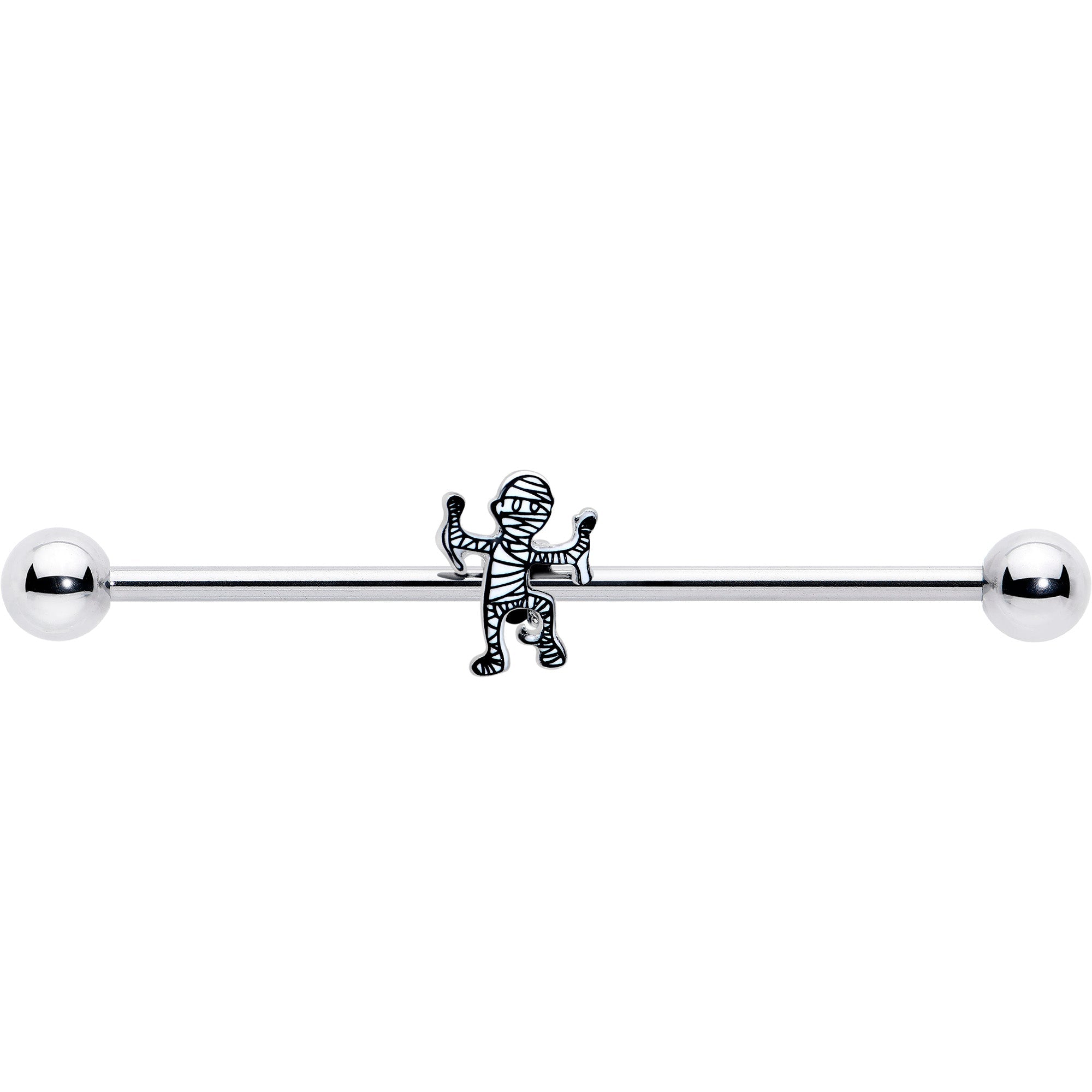 BodyCandy 14G Two Tone Halloween Mummy Industrial Barbell 38mm — detail close-up