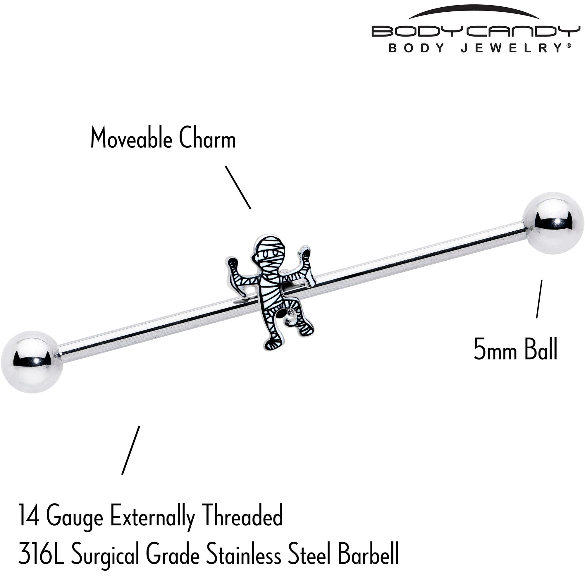 BodyCandy 14G Two Tone Halloween Mummy Industrial Barbell 38mm — lifestyle context