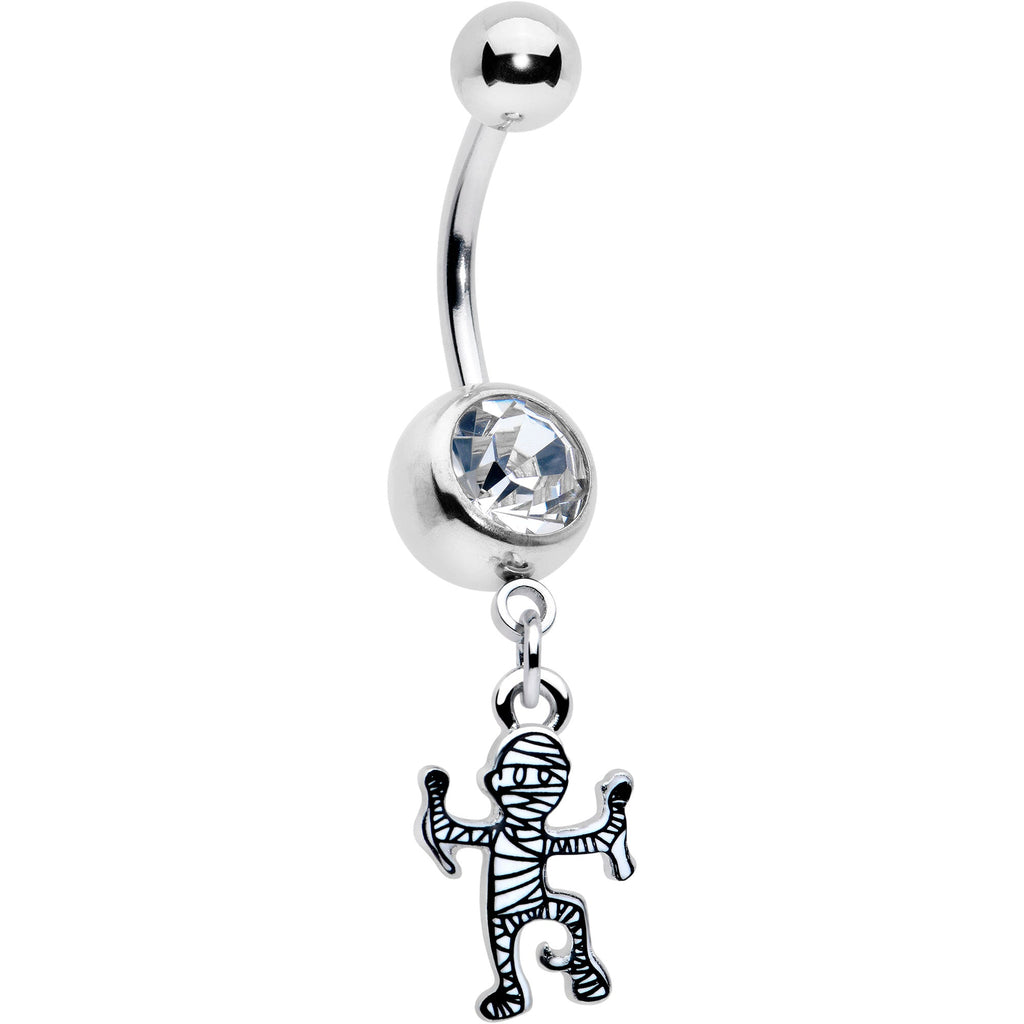 BodyCandy Clear Gem Two Tone Halloween Mummy Dangle Belly Ring — main product shot