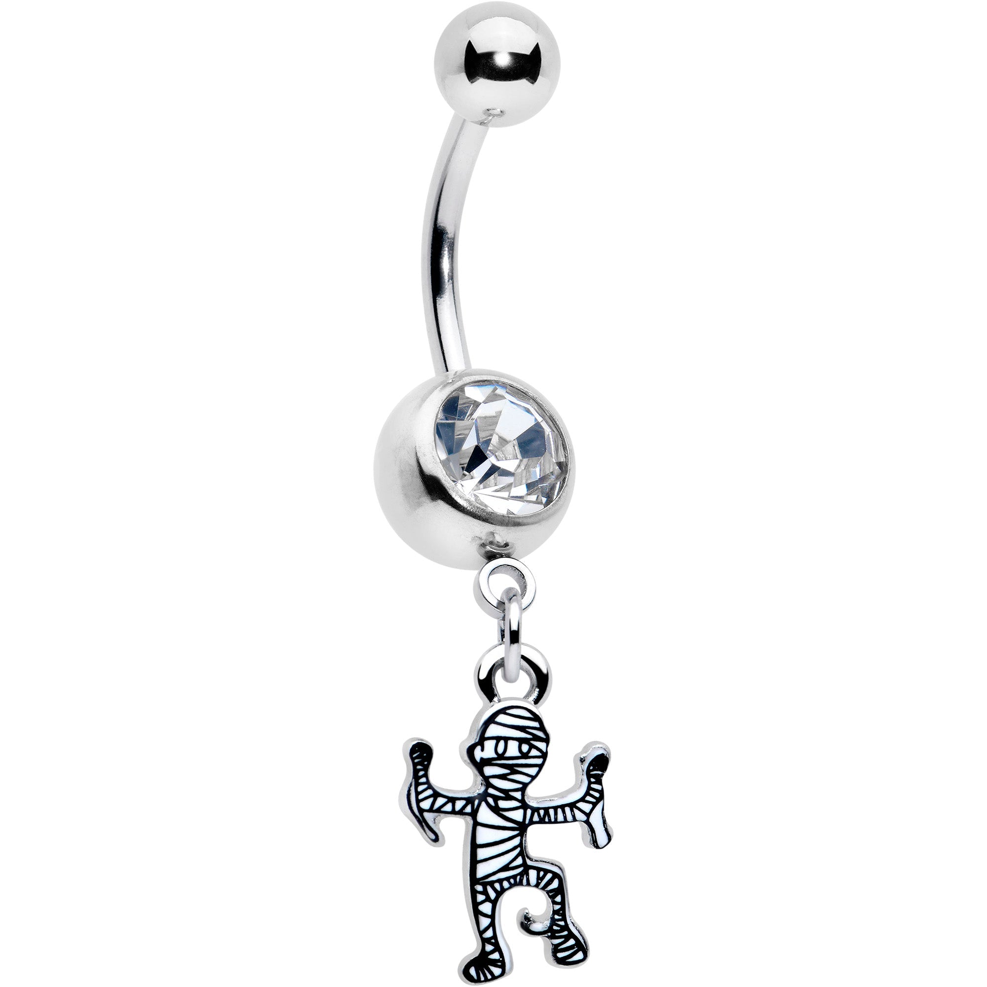 BodyCandy Clear Gem Two Tone Halloween Mummy Dangle Belly Ring — main product shot
