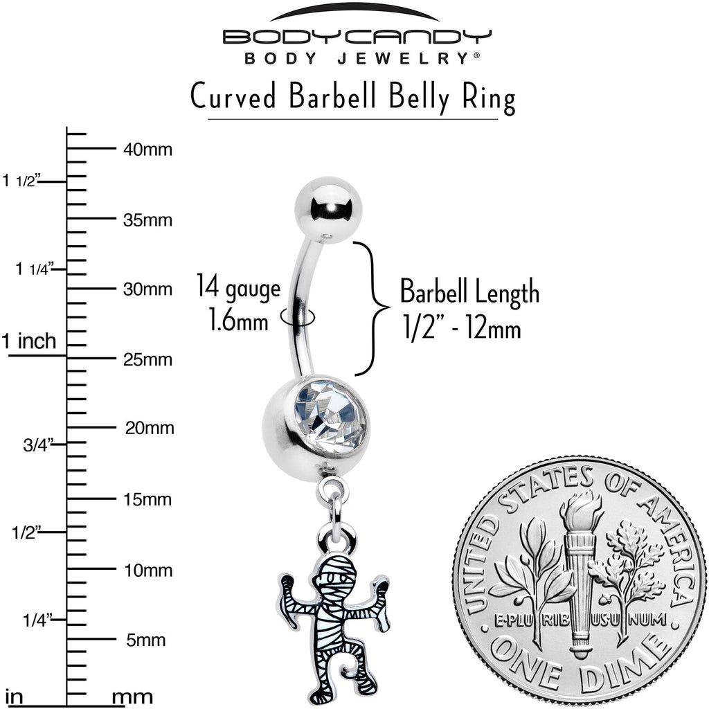 BodyCandy Clear Gem Two Tone Halloween Mummy Dangle Belly Ring — lifestyle context