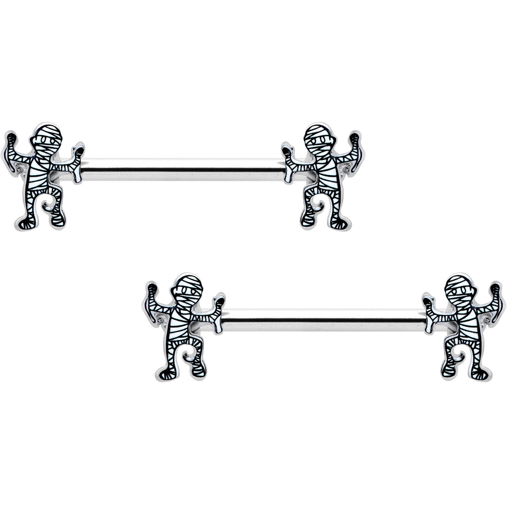 BodyCandy 14G 9/16 Two Tone Halloween Mummy Barbell Nipple Ring Set — main product shot