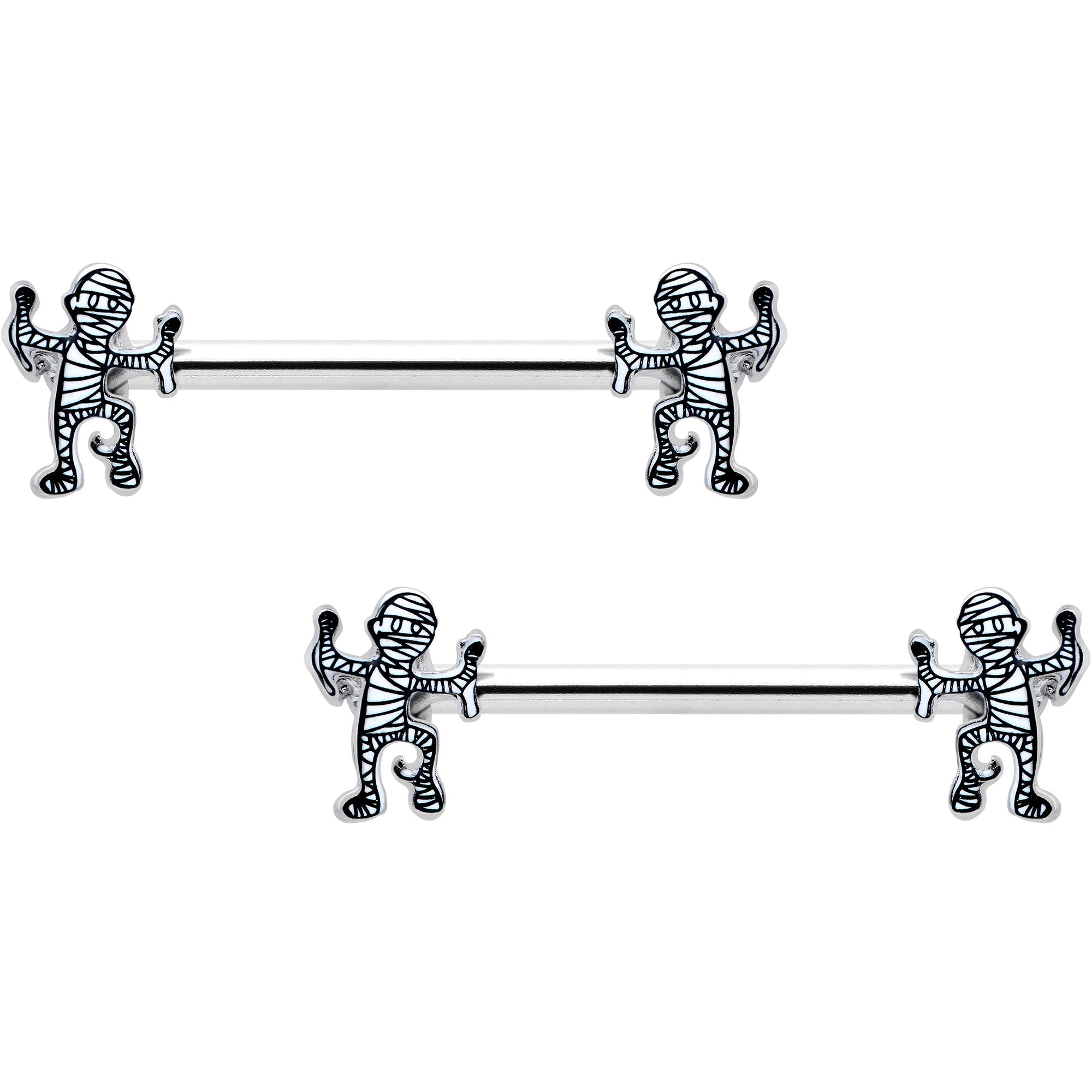 BodyCandy 14G 9/16 Two Tone Halloween Mummy Barbell Nipple Ring Set — main product shot