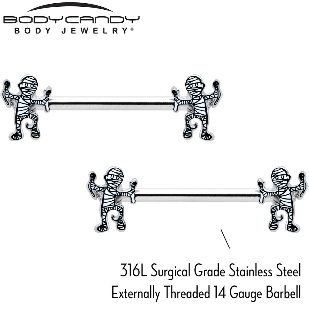 BodyCandy 14G 9/16 Two Tone Halloween Mummy Barbell Nipple Ring Set — lifestyle context