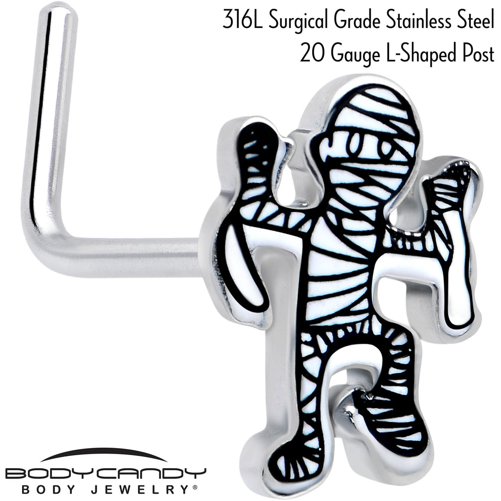 BodyCandy 20G 7mm Two Tone Halloween Mummy L Shape Nose Ring — detail close-up