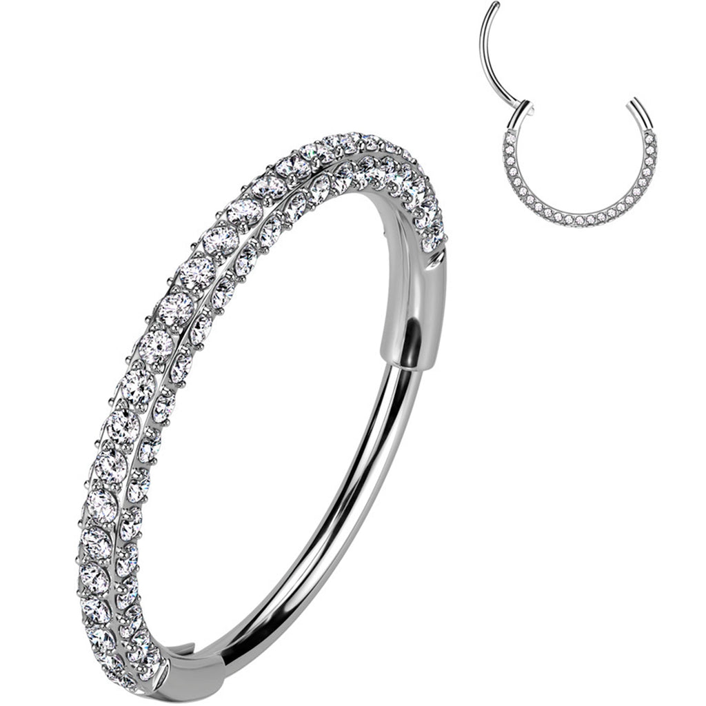 BodyCandy 18G Implant Grade Titanium Triple Sided Micro Gem Hinged Nose Hoop — flat-lay composition