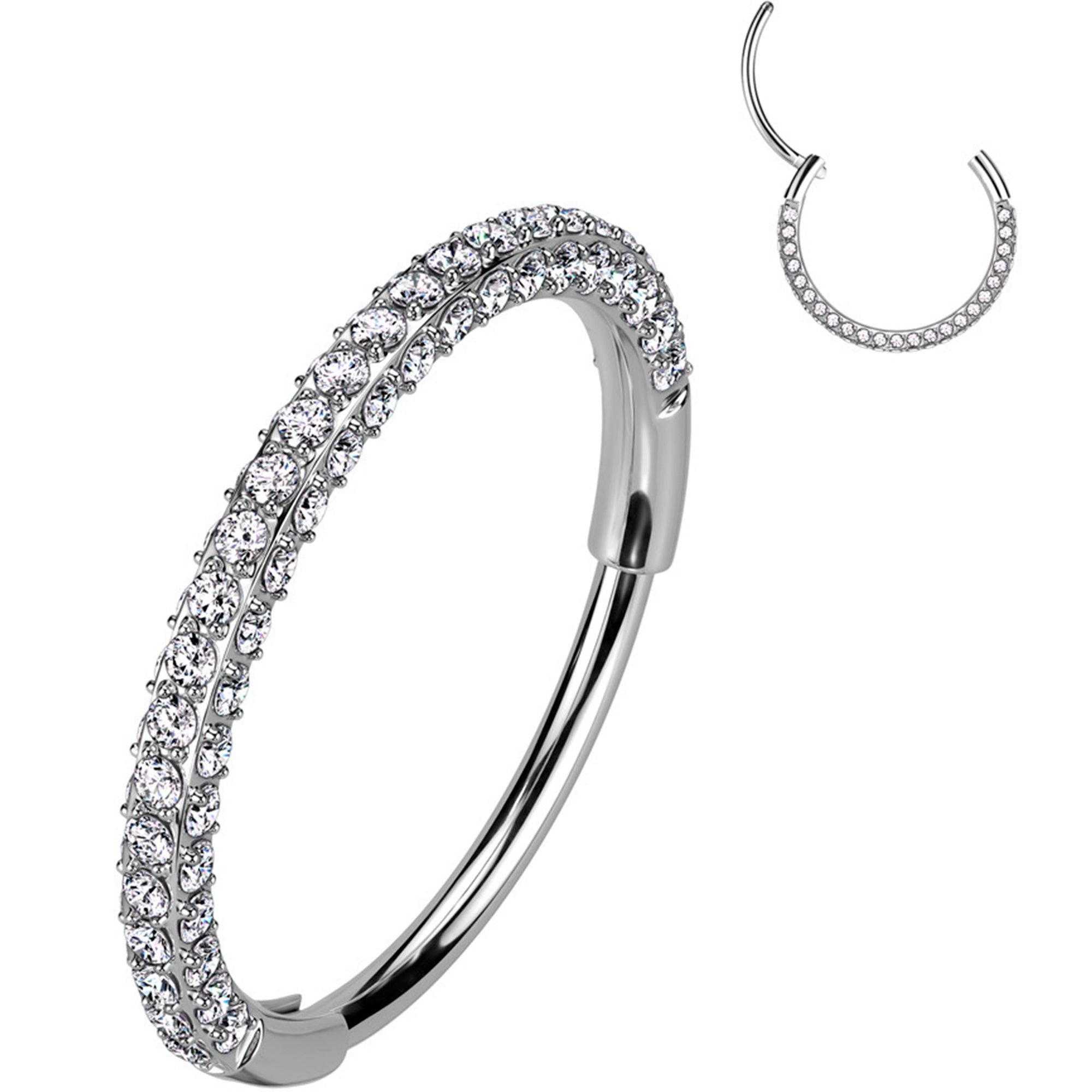 BodyCandy 18G Implant Grade Titanium Triple Sided Micro Gem Hinged Nose Hoop — flat-lay composition