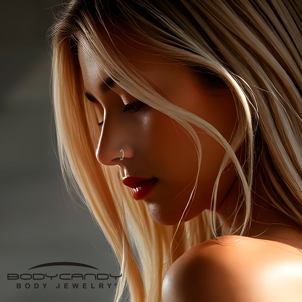 BodyCandy 20G Implant Grade Titanium Triple Sided Micro Gem Hinged Nose Hoop — in-use photo