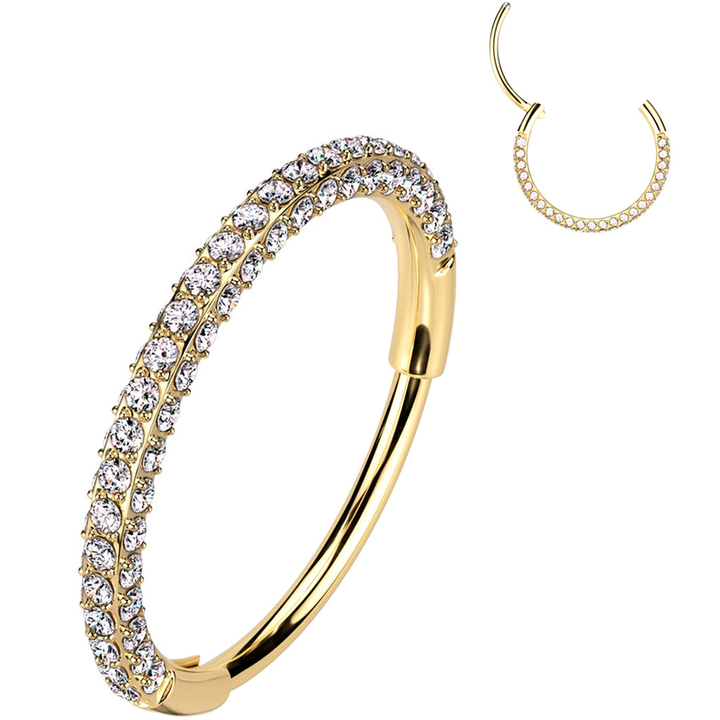 BodyCandy 20G Gold PVD Implant Grade Titanium Triple Sided Micro Gem Hinged Nose Hoop — color detail