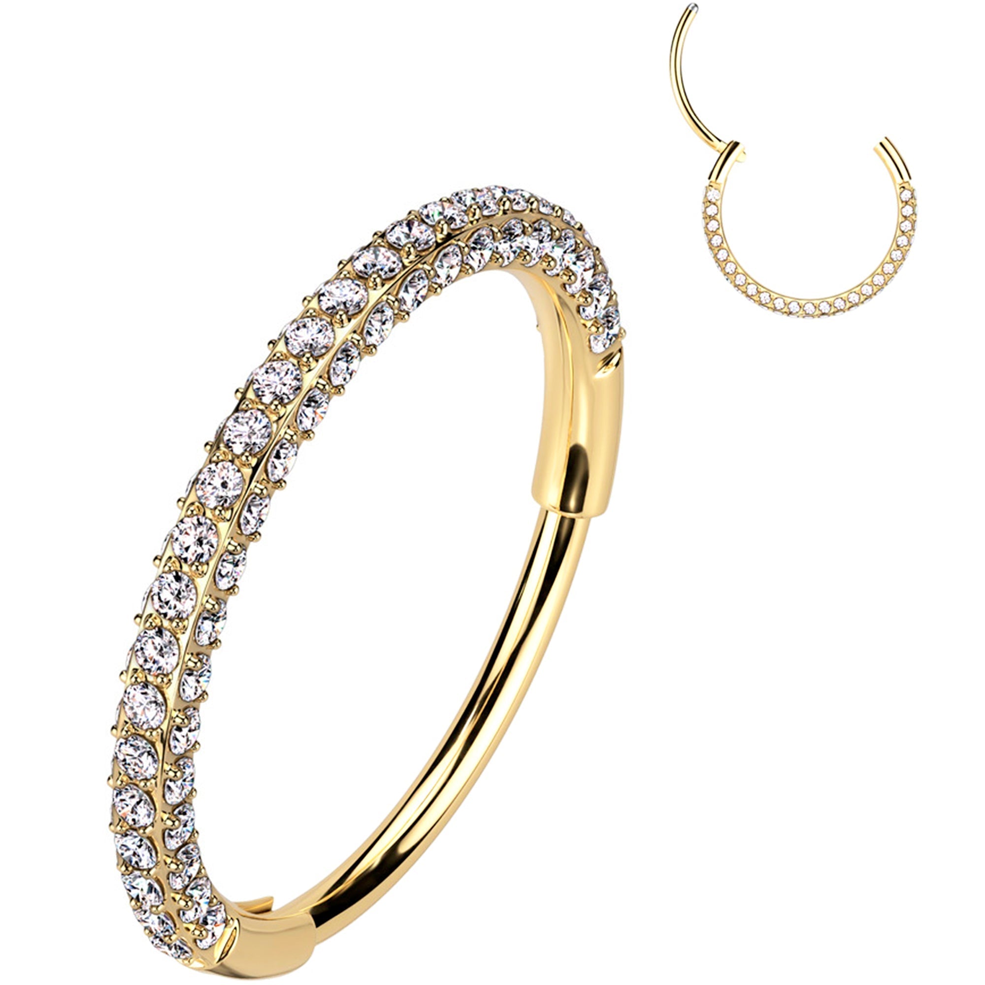 BodyCandy 20G Gold PVD Implant Grade Titanium Triple Sided Micro Gem Hinged Nose Hoop — main product shot