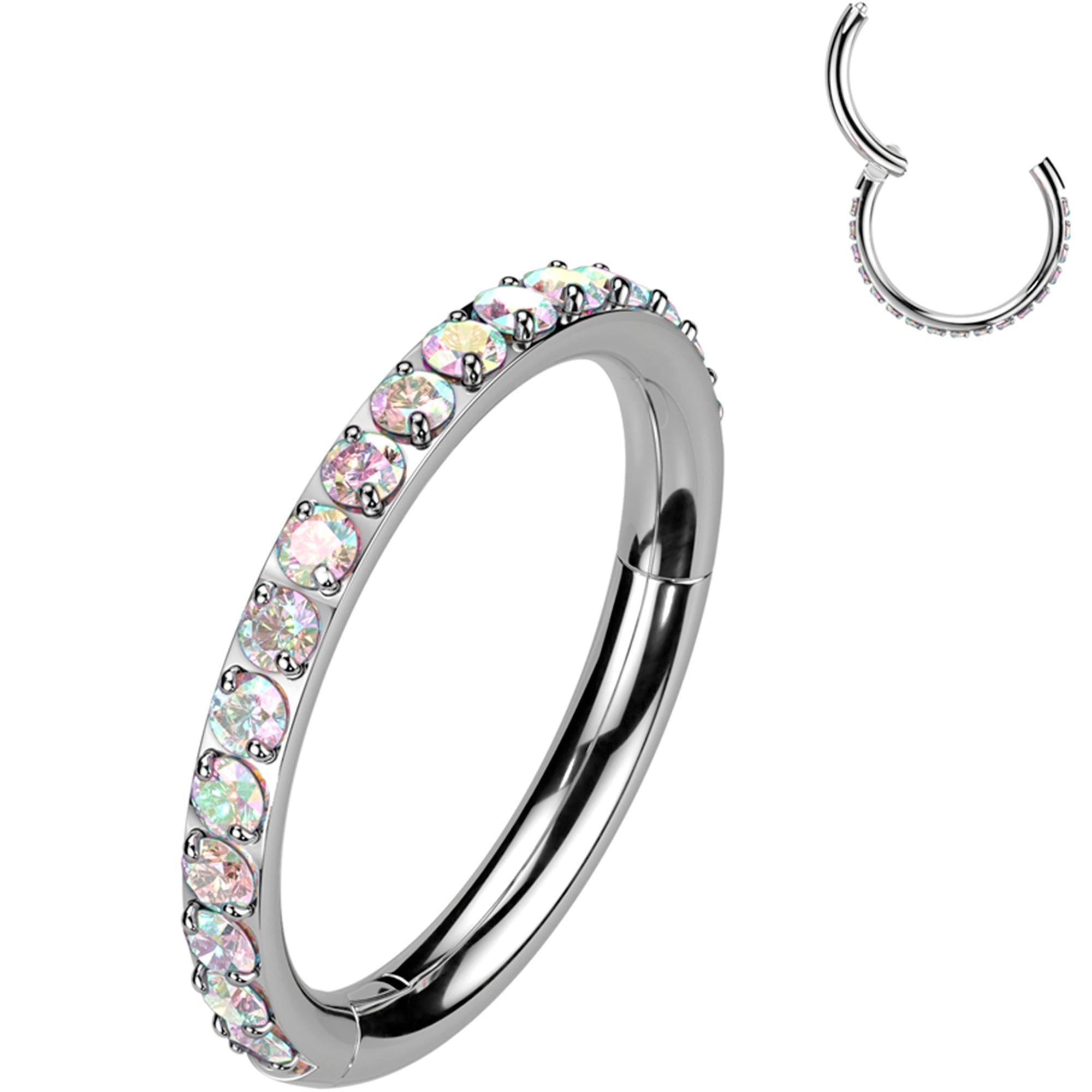 BodyCandy Micro Gem Titanium Hinged Nose Hoop — feature highlight