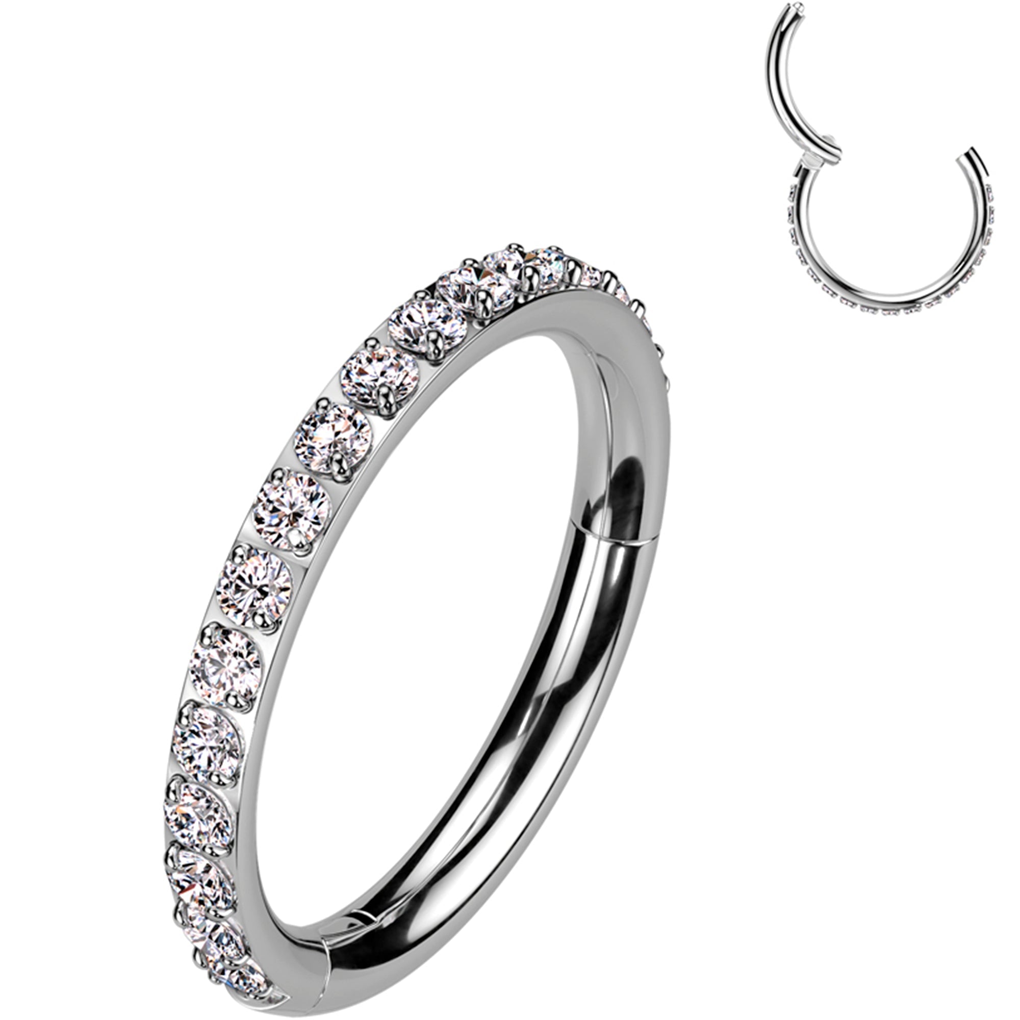 BodyCandy Micro Gem Titanium Hinged Nose Hoop — detail close-up