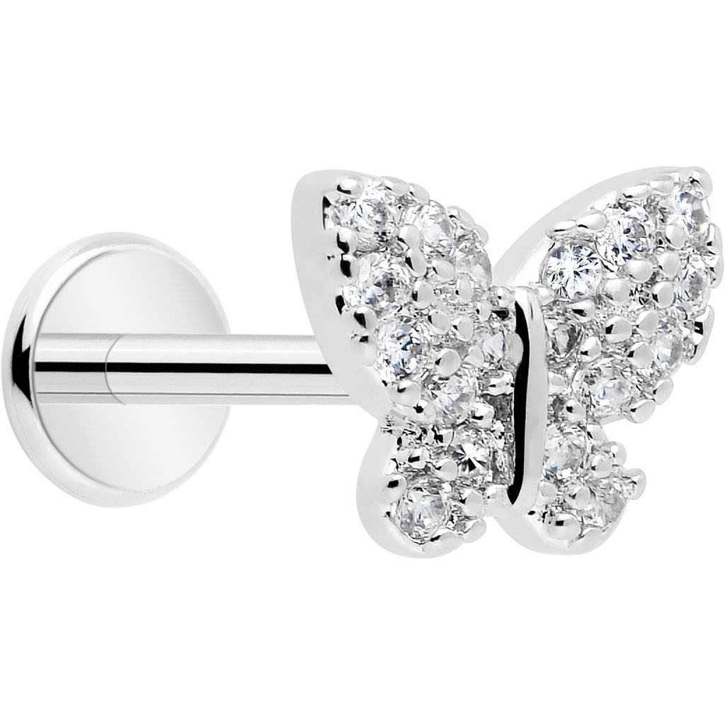 BodyCandy 18G 5/16 CZ Gem Butterfly Paved Threadless Push In Labret Tragus — in-use photo
