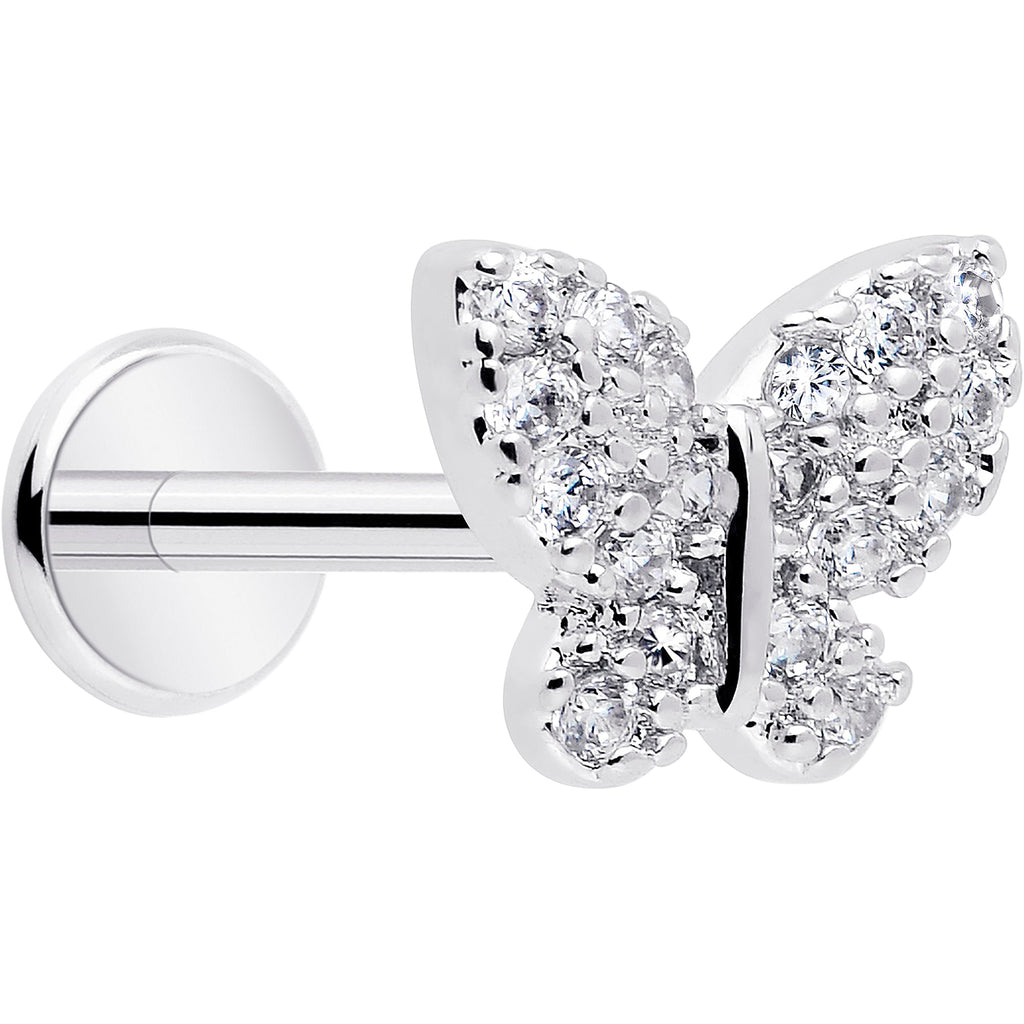 BodyCandy 18G 5/16 CZ Gem Butterfly Paved Threadless Push In Labret Tragus — main product shot