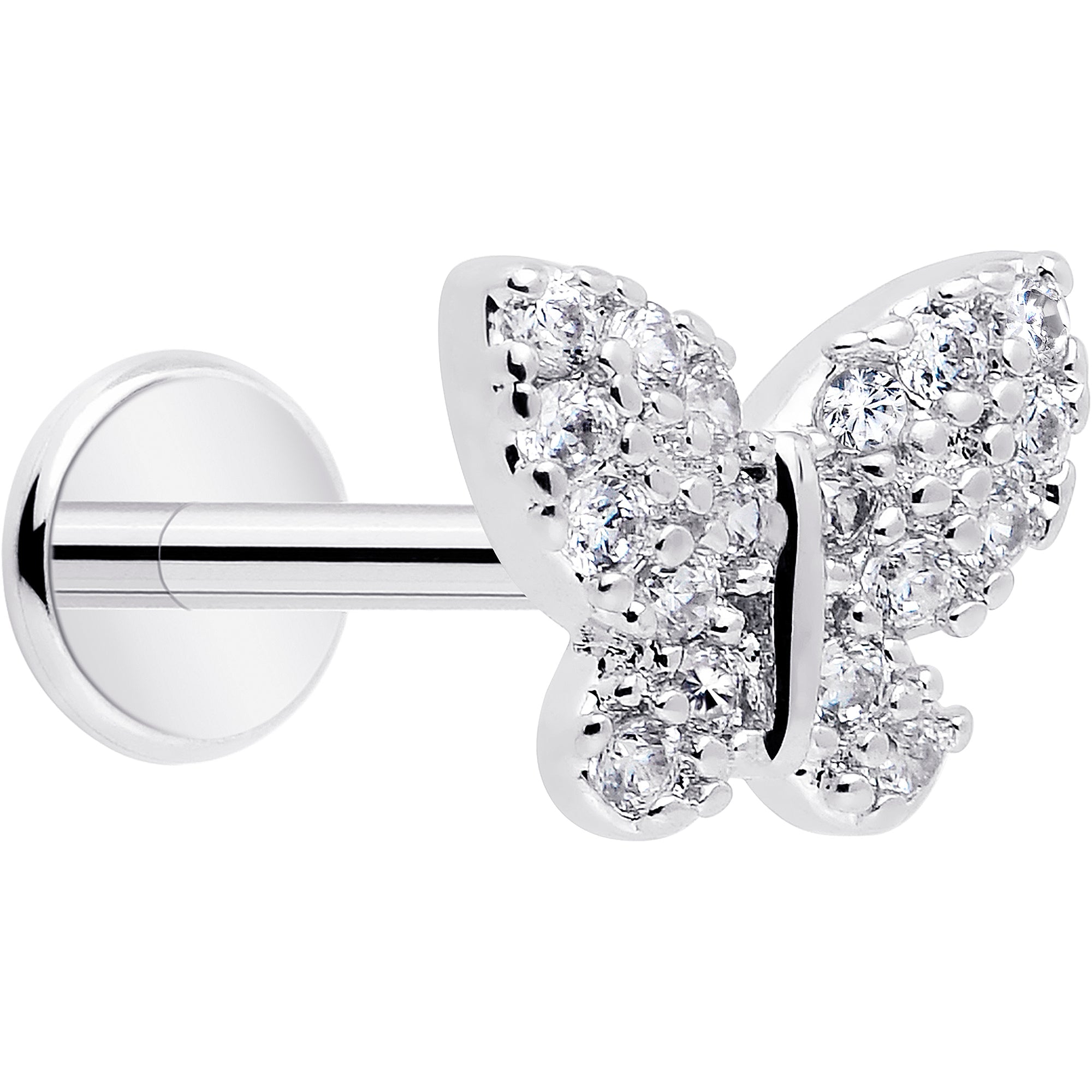 BodyCandy 18G 5/16 CZ Gem Butterfly Paved Threadless Push In Labret Tragus — main product shot