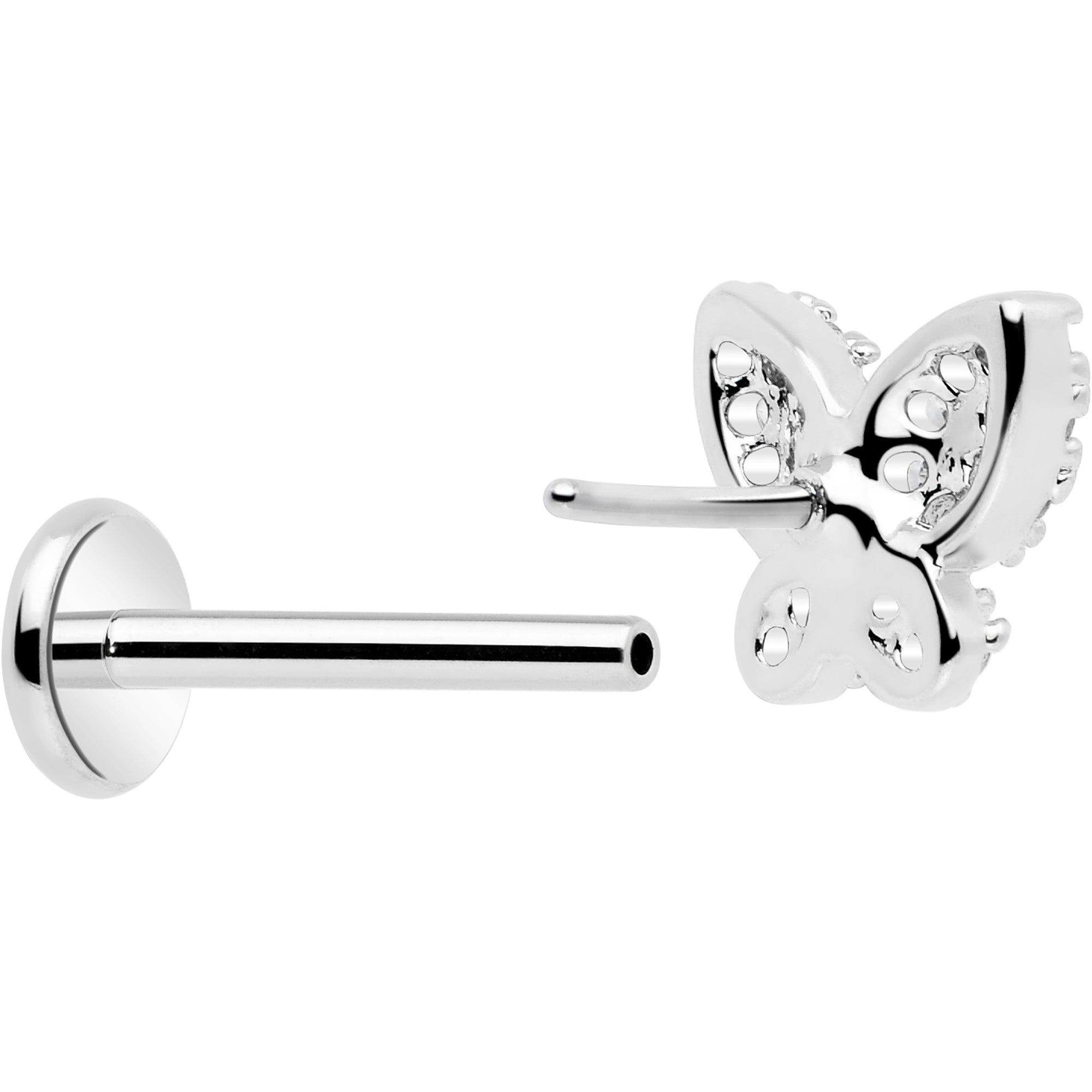 BodyCandy 18G 5/16 CZ Gem Butterfly Paved Threadless Push In Labret Tragus — lifestyle context