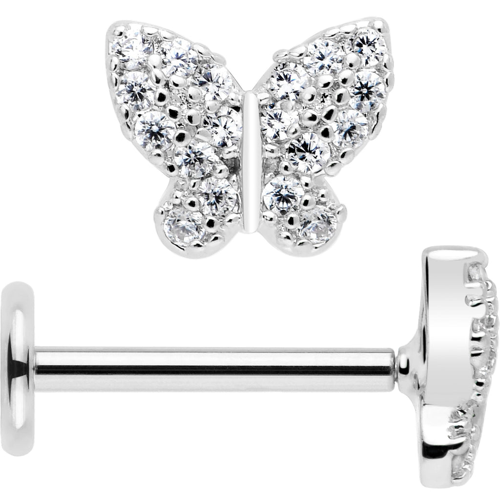 BodyCandy 18G 5/16 CZ Gem Butterfly Paved Threadless Push In Labret Tragus — alternative angle