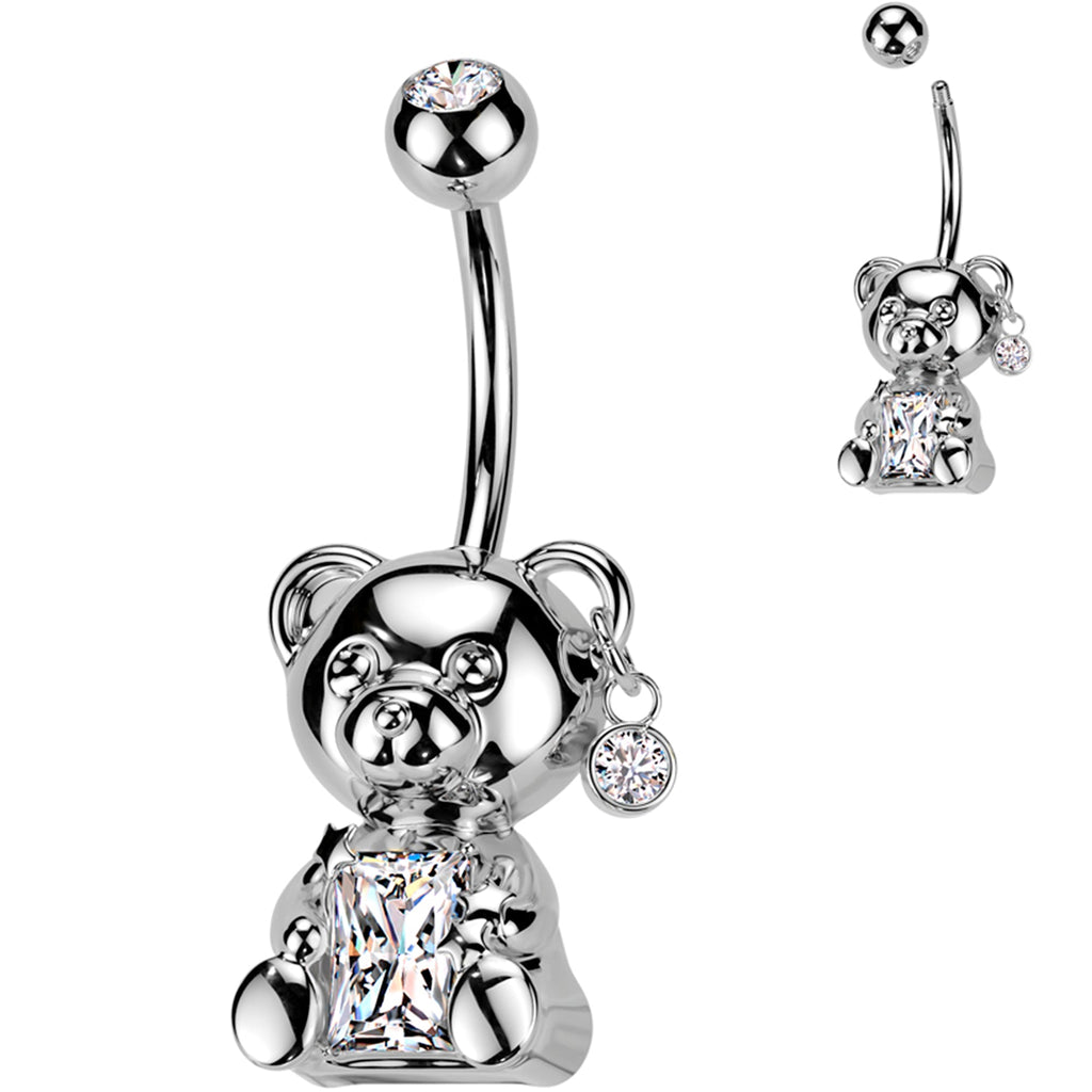 BodyCandy Teddy Bear Belly Ring 14k Gold Plated with CZ Gem — detail close-up
