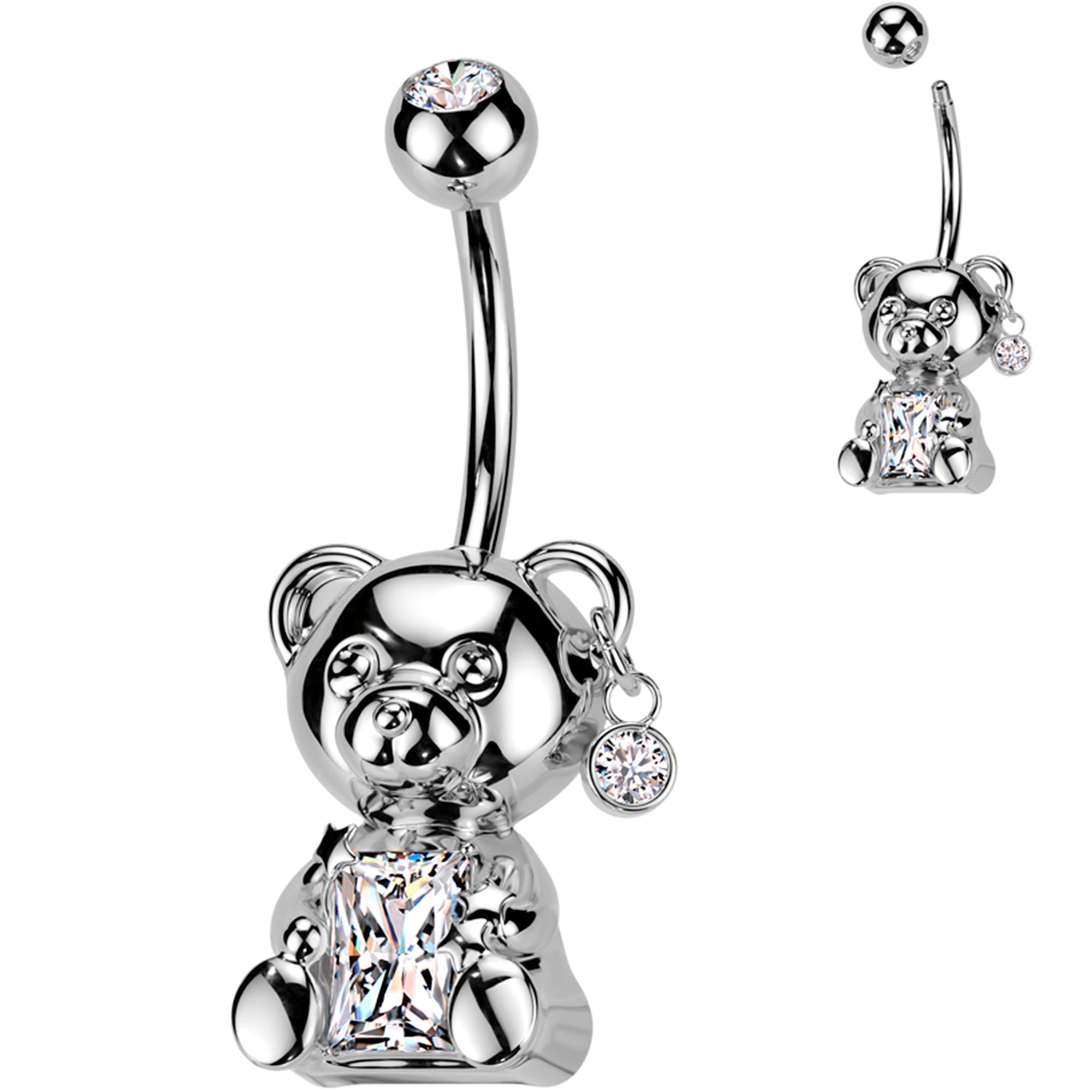 BodyCandy Teddy Bear Belly Ring 14k Gold Plated with CZ Gem — detail close-up