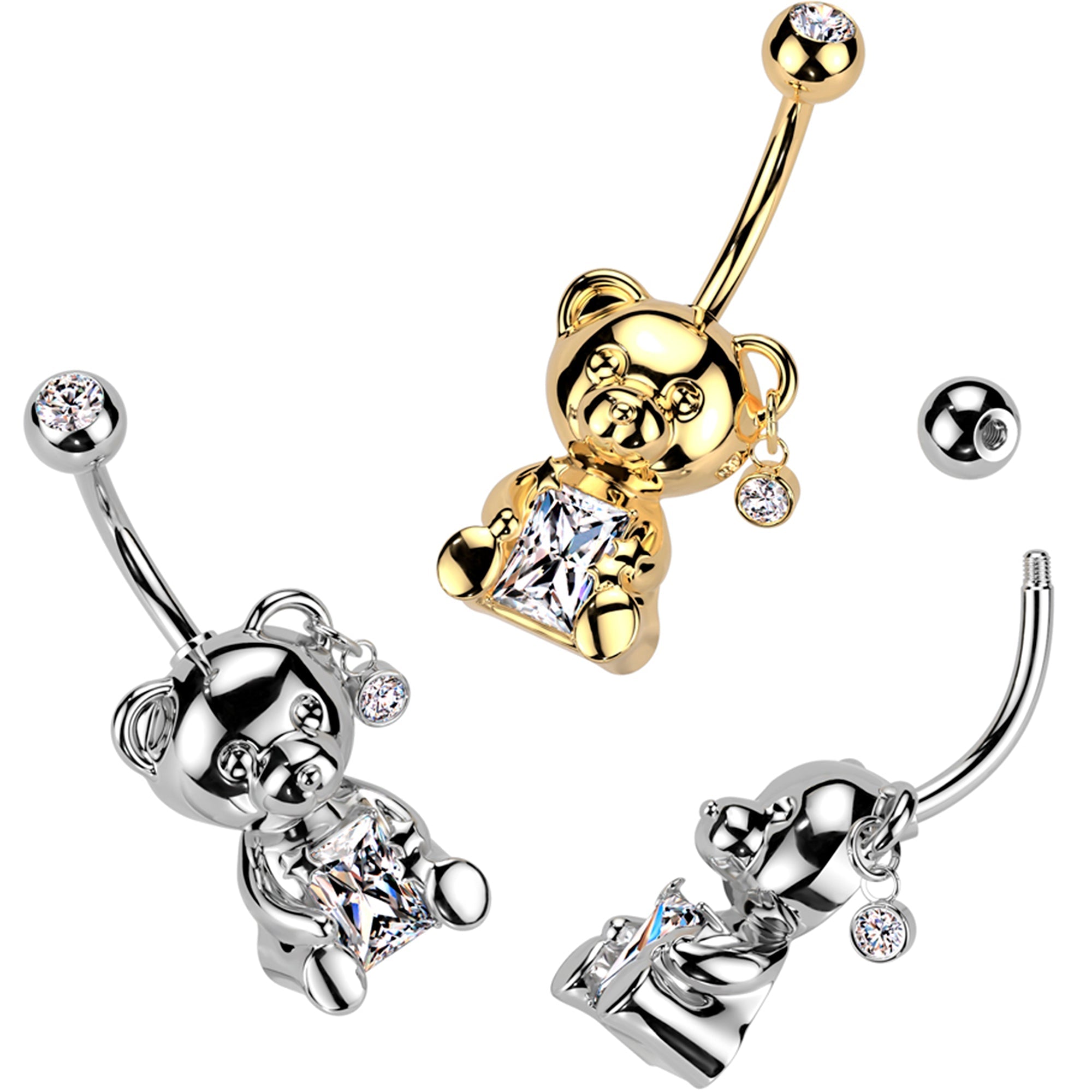 BodyCandy Teddy Bear Belly Ring 14k Gold Plated with CZ Gem — main product shot
