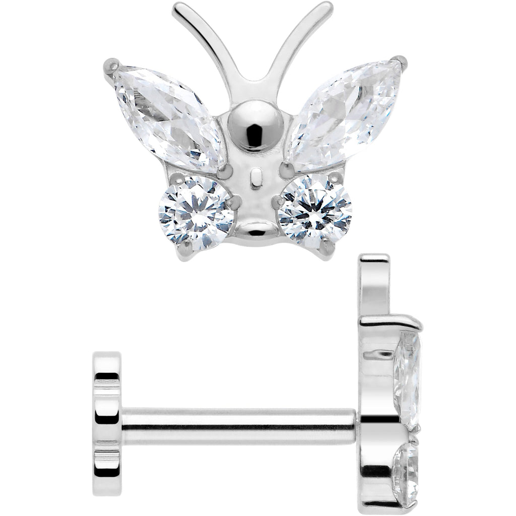 BodyCandy 16G 5/16 Titanium Reversible Flower Threadless Gem Butterfly Labret Tragus — back view