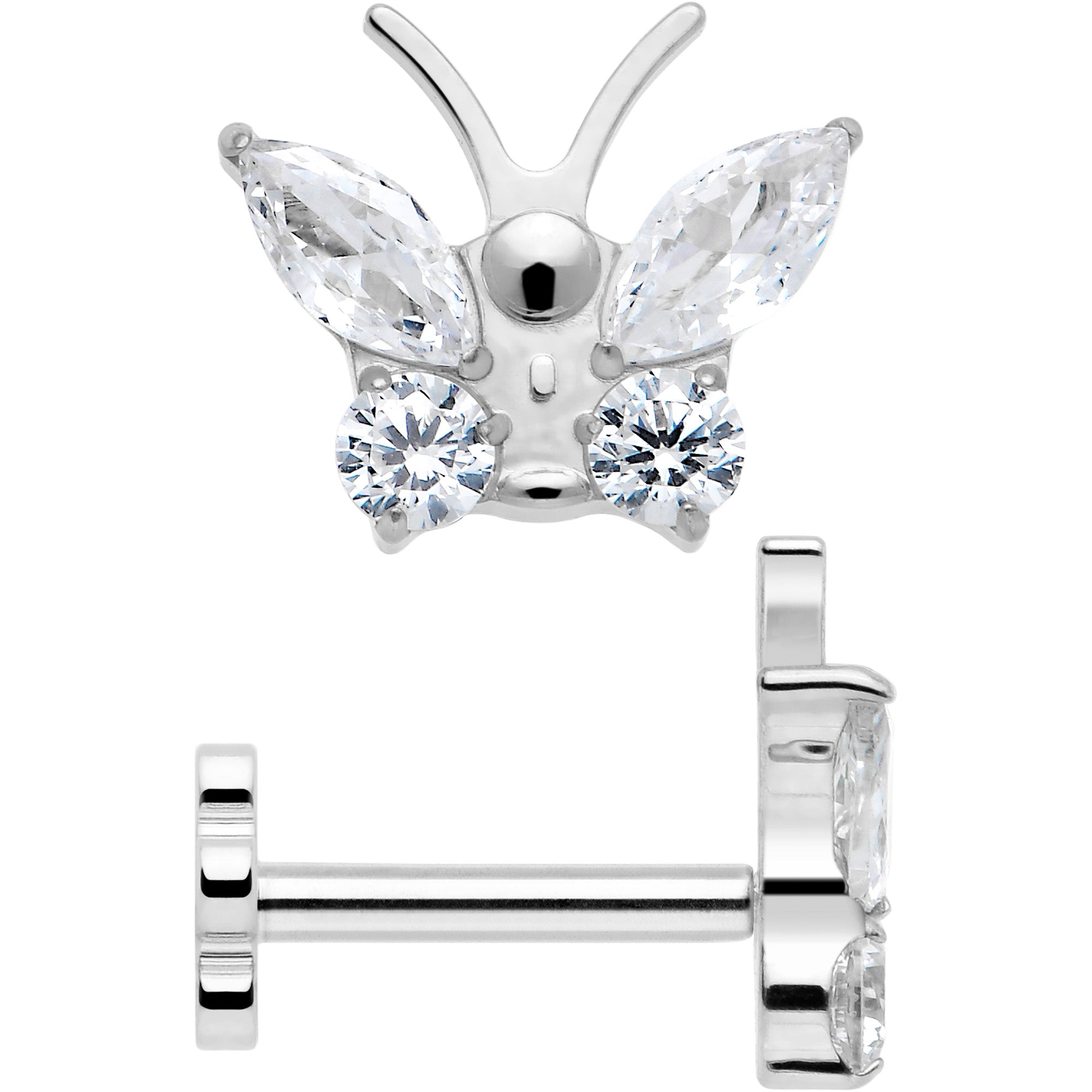 BodyCandy 16G 5/16 Titanium Reversible Flower Threadless Gem Butterfly Labret Tragus — back view