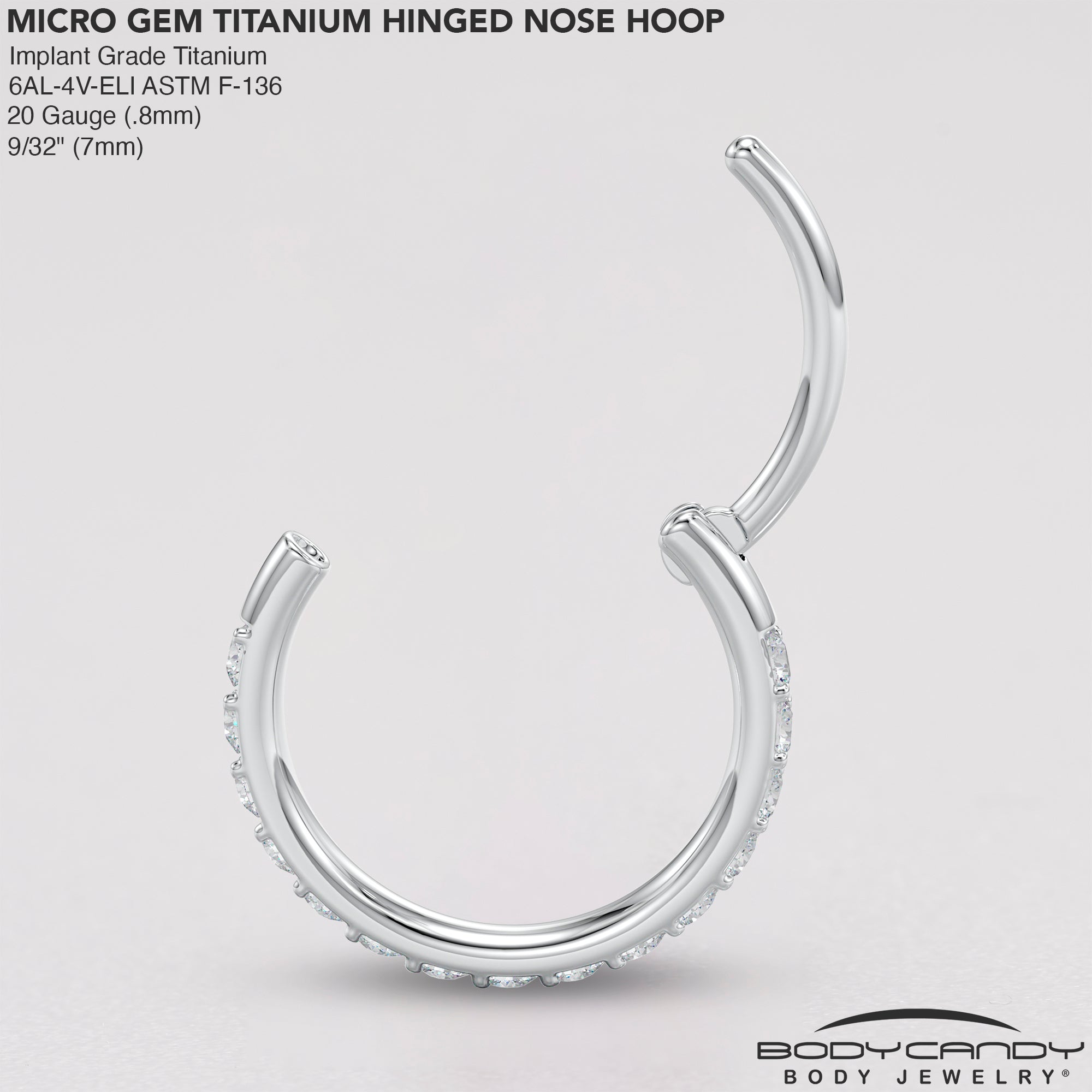 BodyCandy Micro Gem Titanium Hinged Nose Hoop — alternative angle