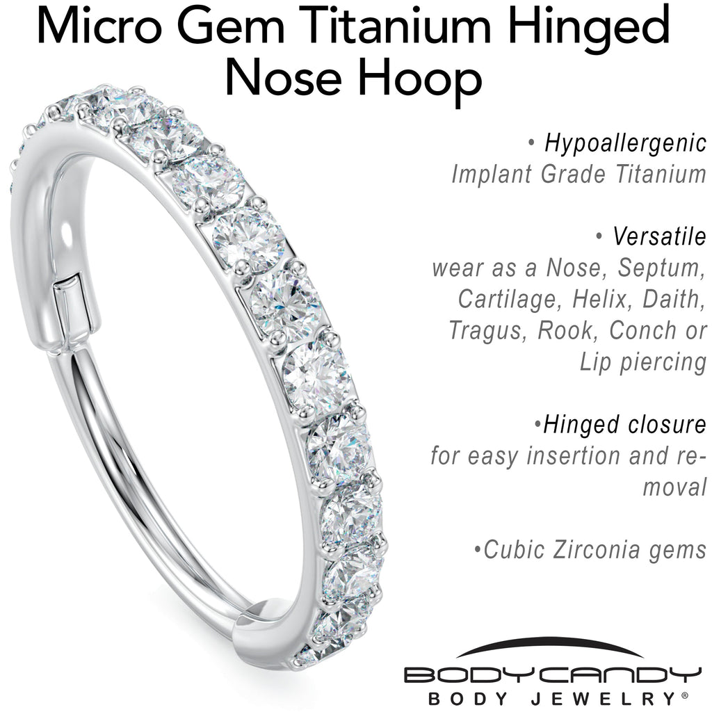 BodyCandy Micro Gem Titanium Hinged Nose Hoop — back view