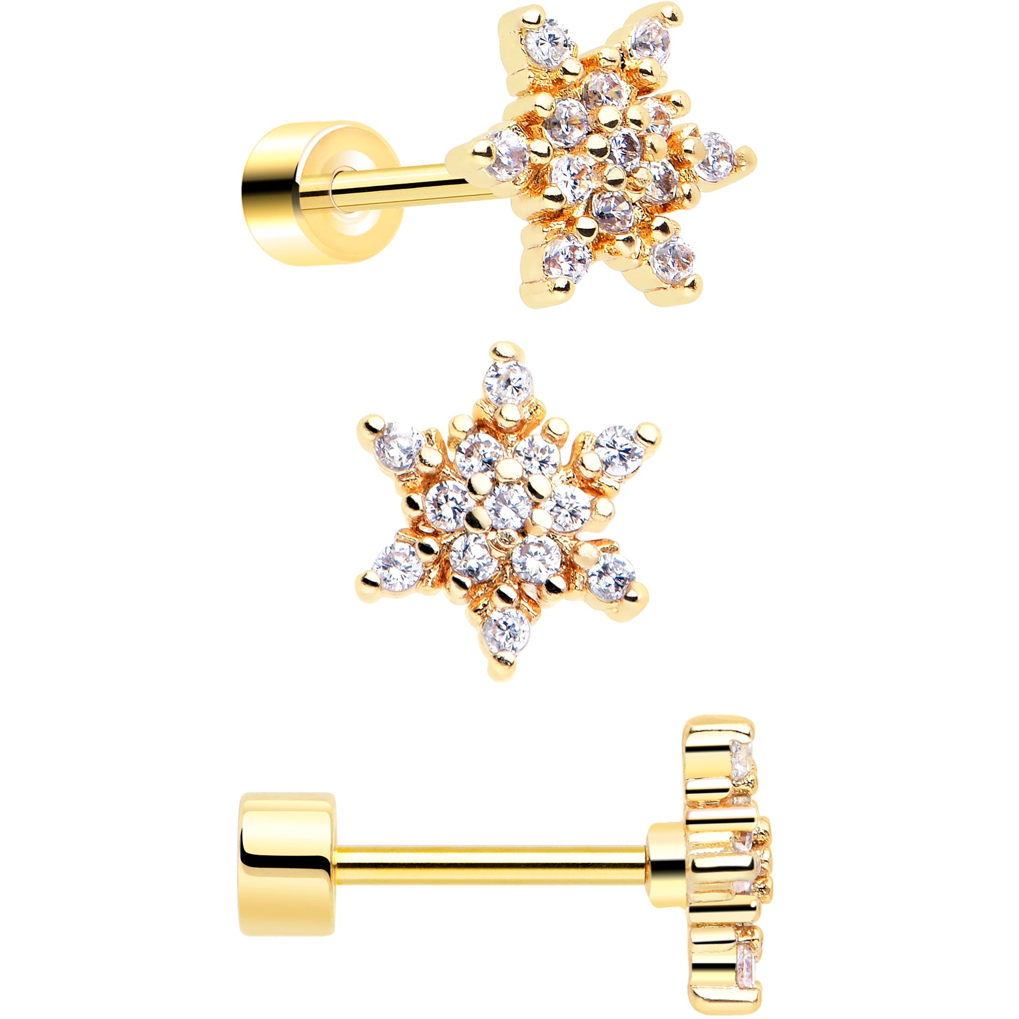 BodyCandy Clear Gem Gold Tone Stocking Christmas Gift Flat Back Earring Set of 6 — side view