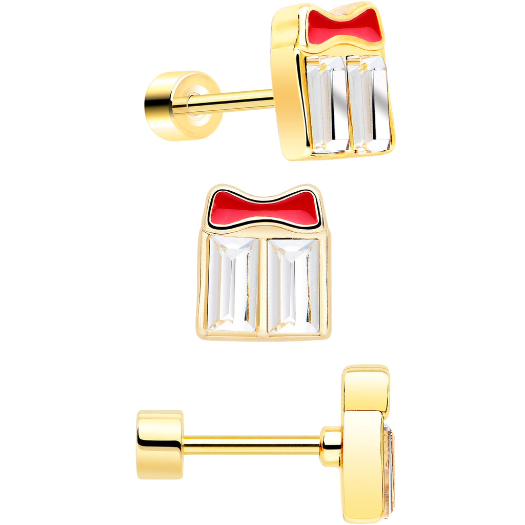 BodyCandy Clear Gem Gold Tone Stocking Christmas Gift Flat Back Earring Set of 6 — back view