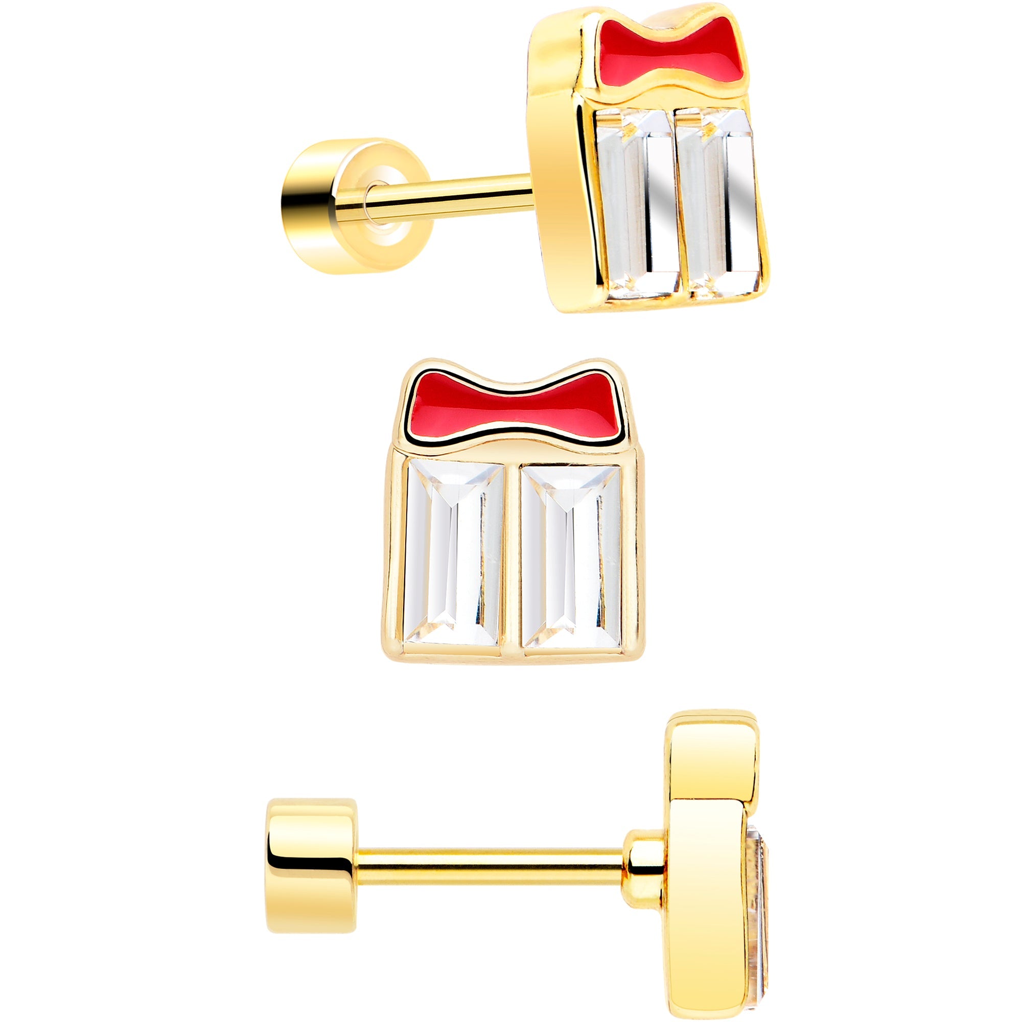 BodyCandy Clear Gem Gold Tone Stocking Christmas Gift Flat Back Earring Set of 6 — back view