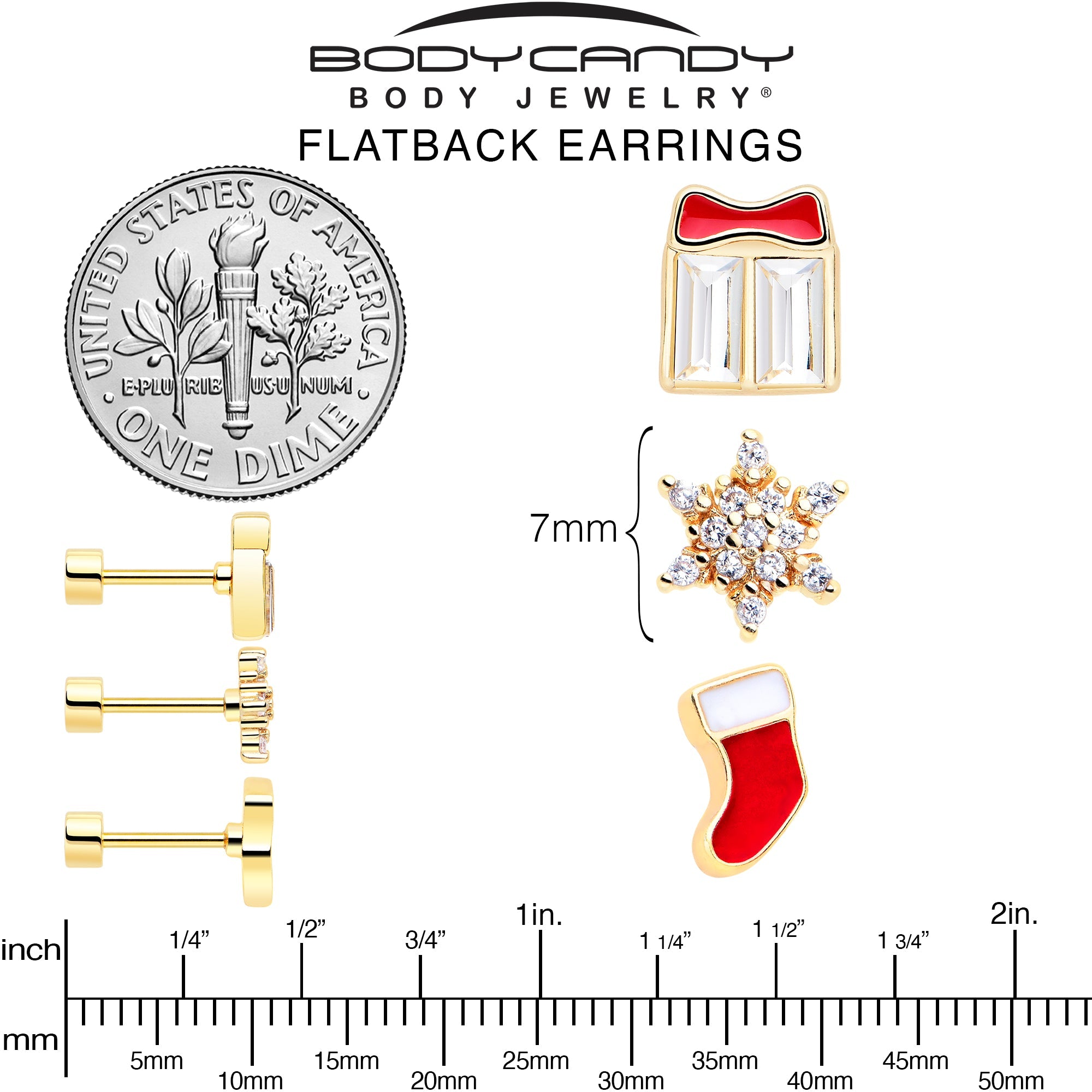BodyCandy Clear Gem Gold Tone Stocking Christmas Gift Flat Back Earring Set of 6 — alternative angle