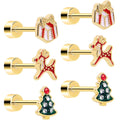 BodyCandy Christmas Flat Back Earrings - 3 Pairs Holiday Tree Reindeer Presents — main product shot