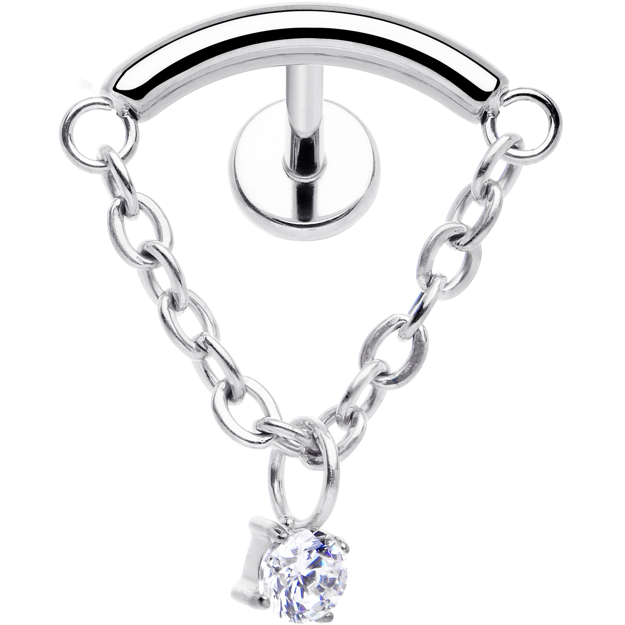 BodyCandy 18G 5/16 CZ Gem Titanium Threadless Dangle Hidden Helix Earring — detail close-up