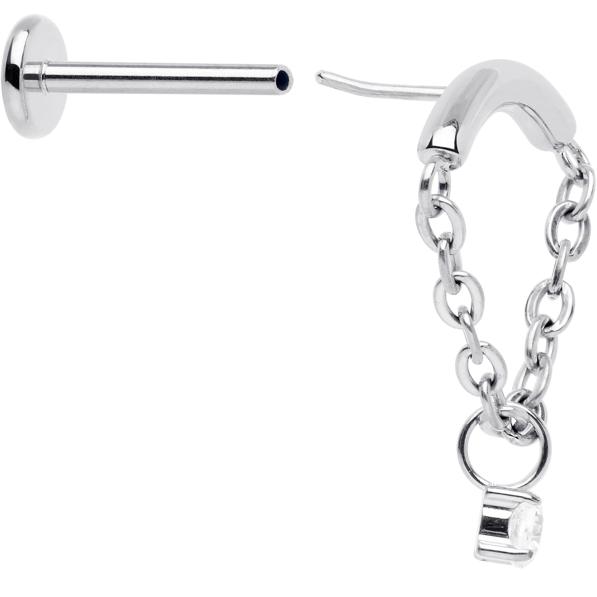 BodyCandy 18G 5/16 CZ Gem Titanium Threadless Dangle Hidden Helix Earring — side view