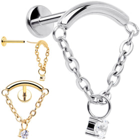18G 5/16 CZ Gem Titanium Threadless Dangle Hidden Helix Earring